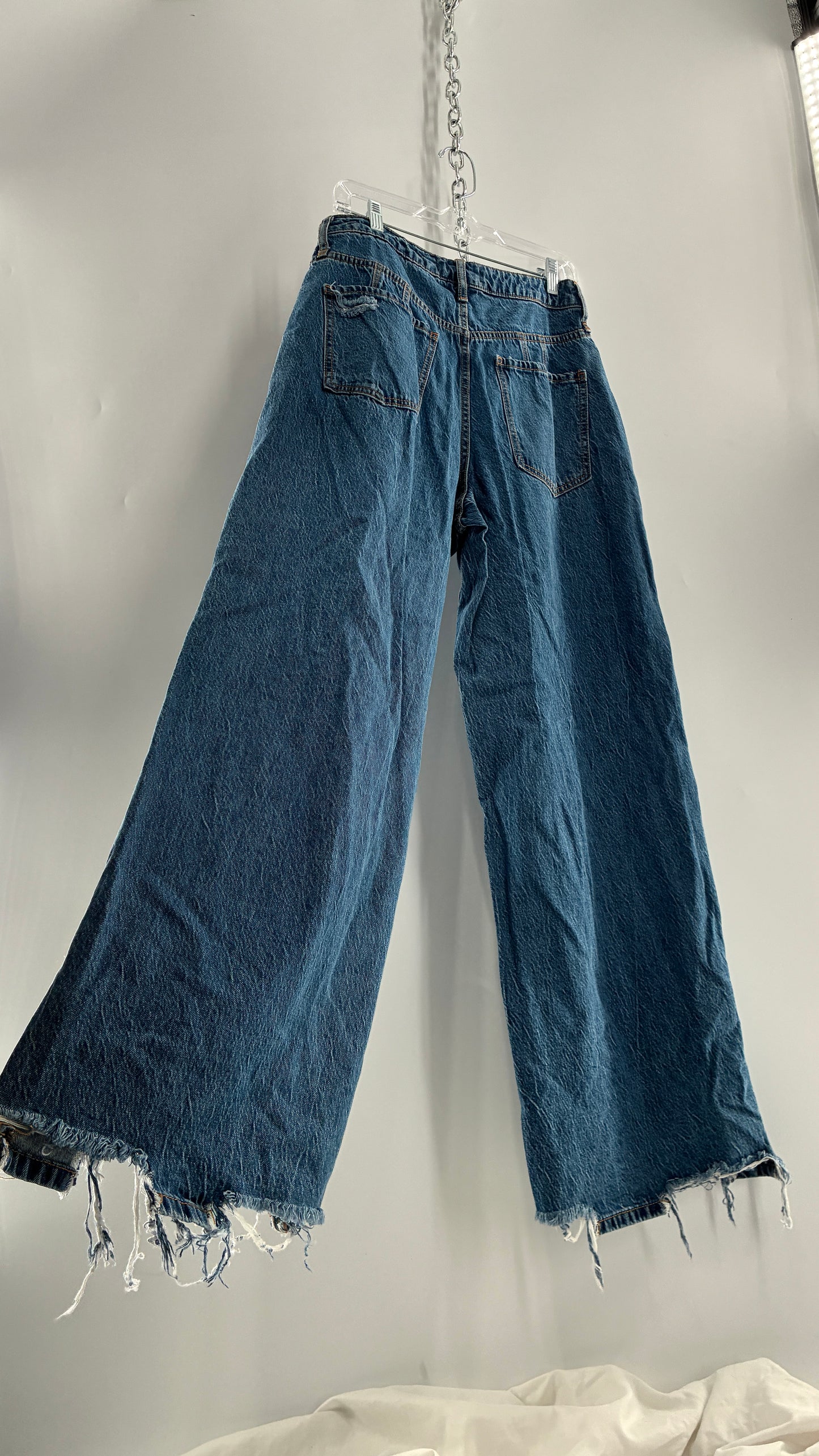 Free People Medium Wash Wide Leg Distressed Jeans (30)