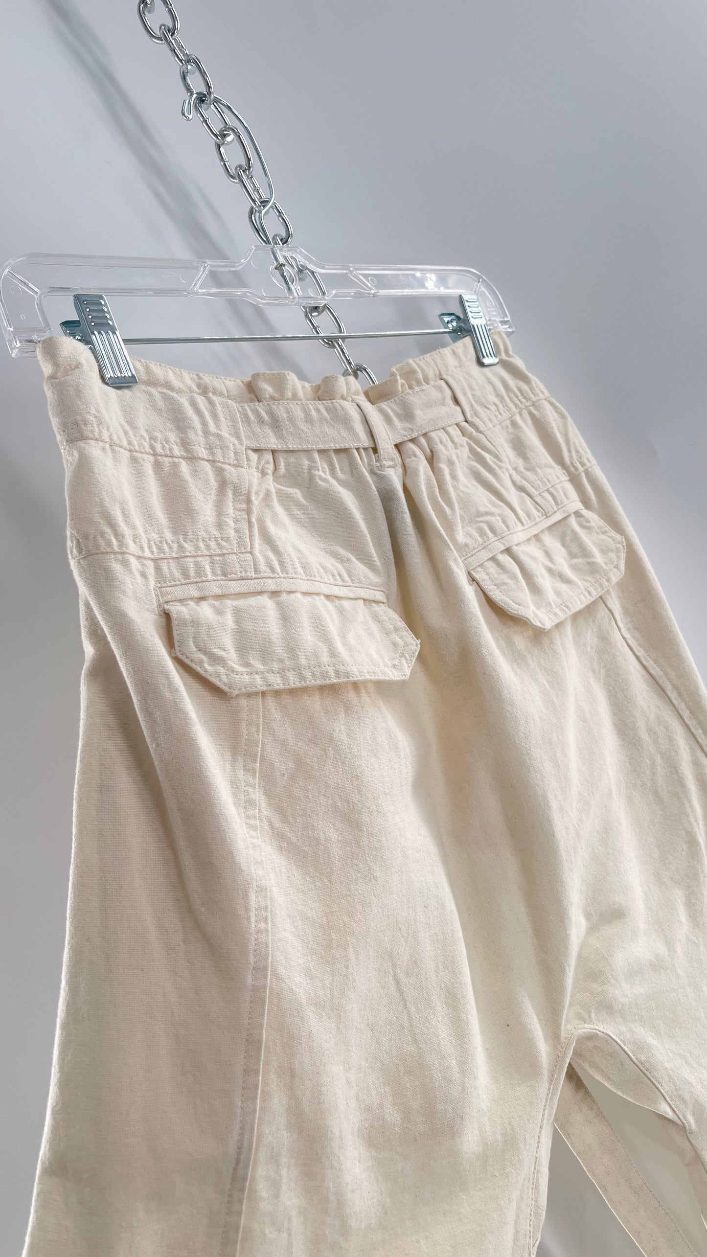 Free People Cream Color Canvas Belted Pants with Oversized Pockets and Tags Attached (XS)