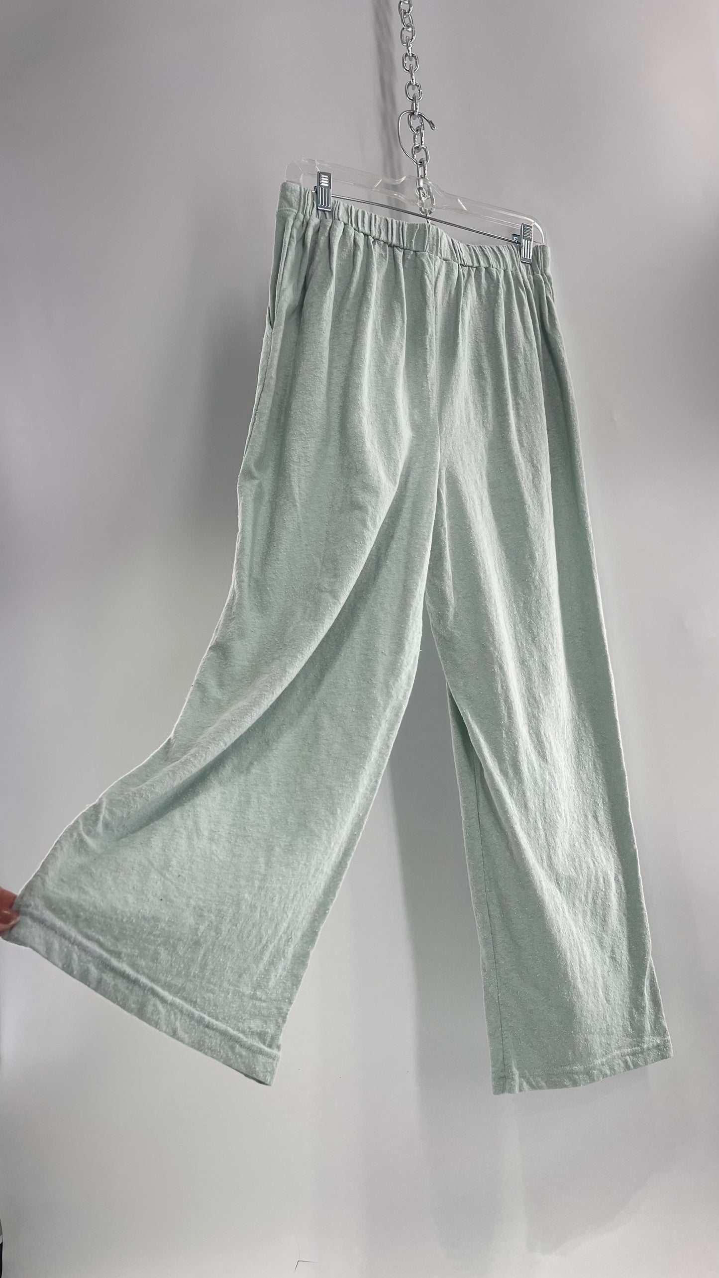 Free People Beach Light Blue Aquamarine Textured Lounge Pants (Medium)