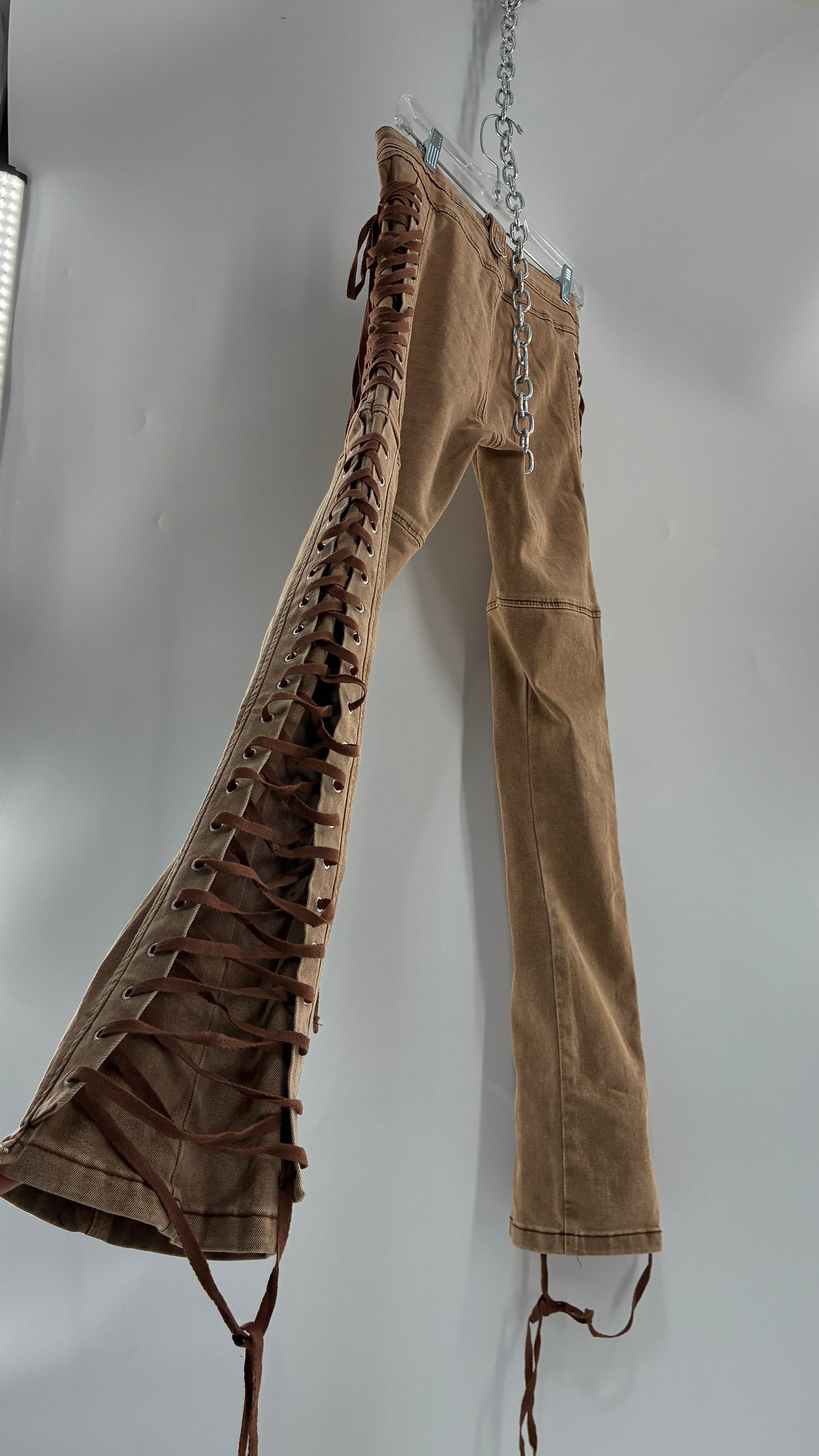 FASHION NOVA Side Tie Faded Brown Jeans (Medium)