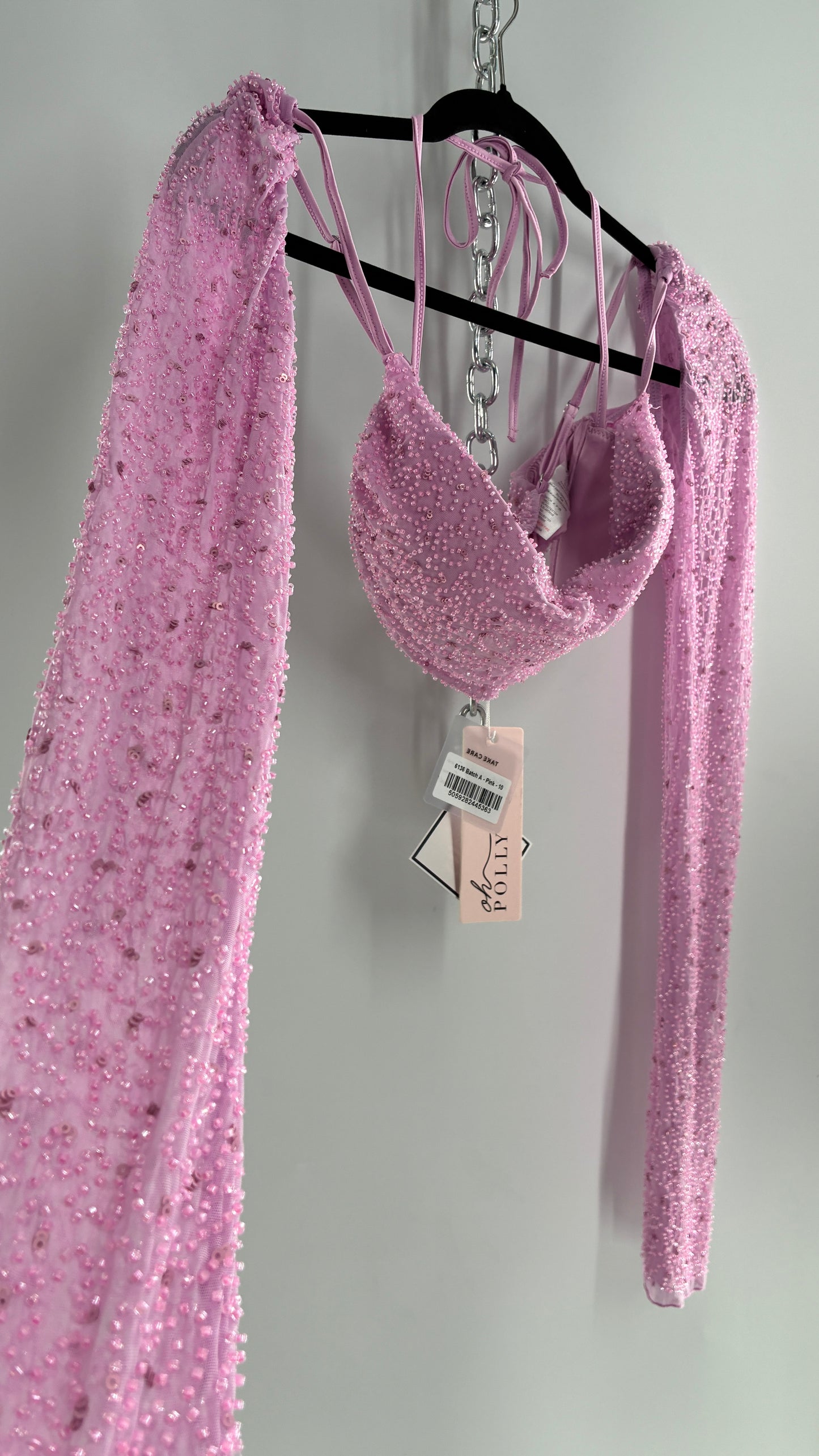 Princess Polly Beaded Shrug, Drape Front Lilac Long Sleeve with Tags Attached (6)