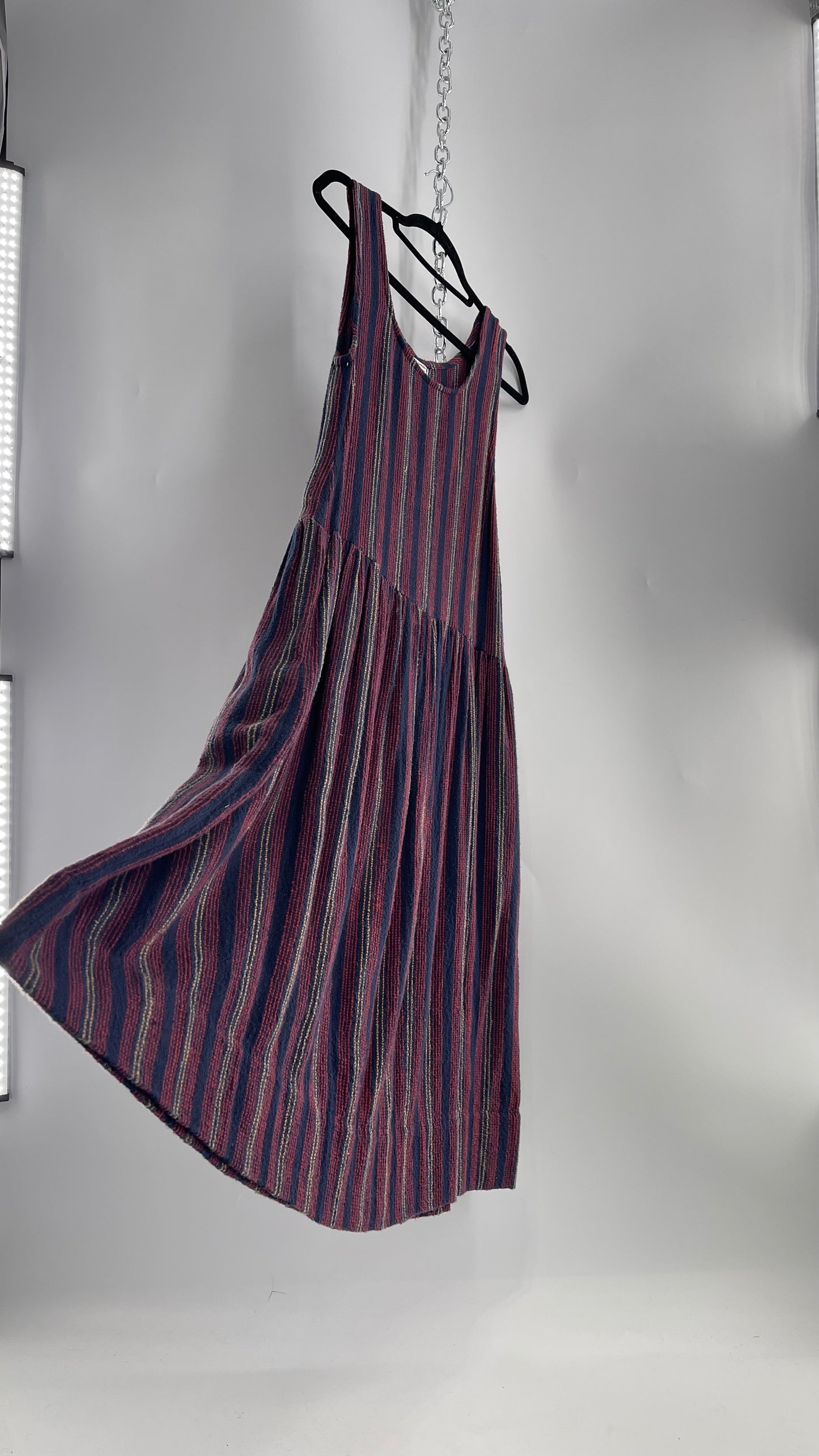 Becky Ashenden Vintage Hand Woven Shelburne, MA Midi Overall Dress with Pockets (M)