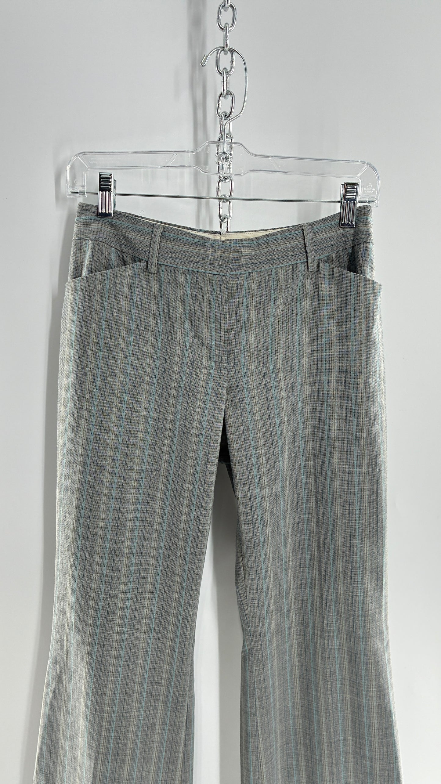 Vintage 1990s EXPRESS Editor Iconic Grey and Blue Low Rise Kickflare Pants (1)