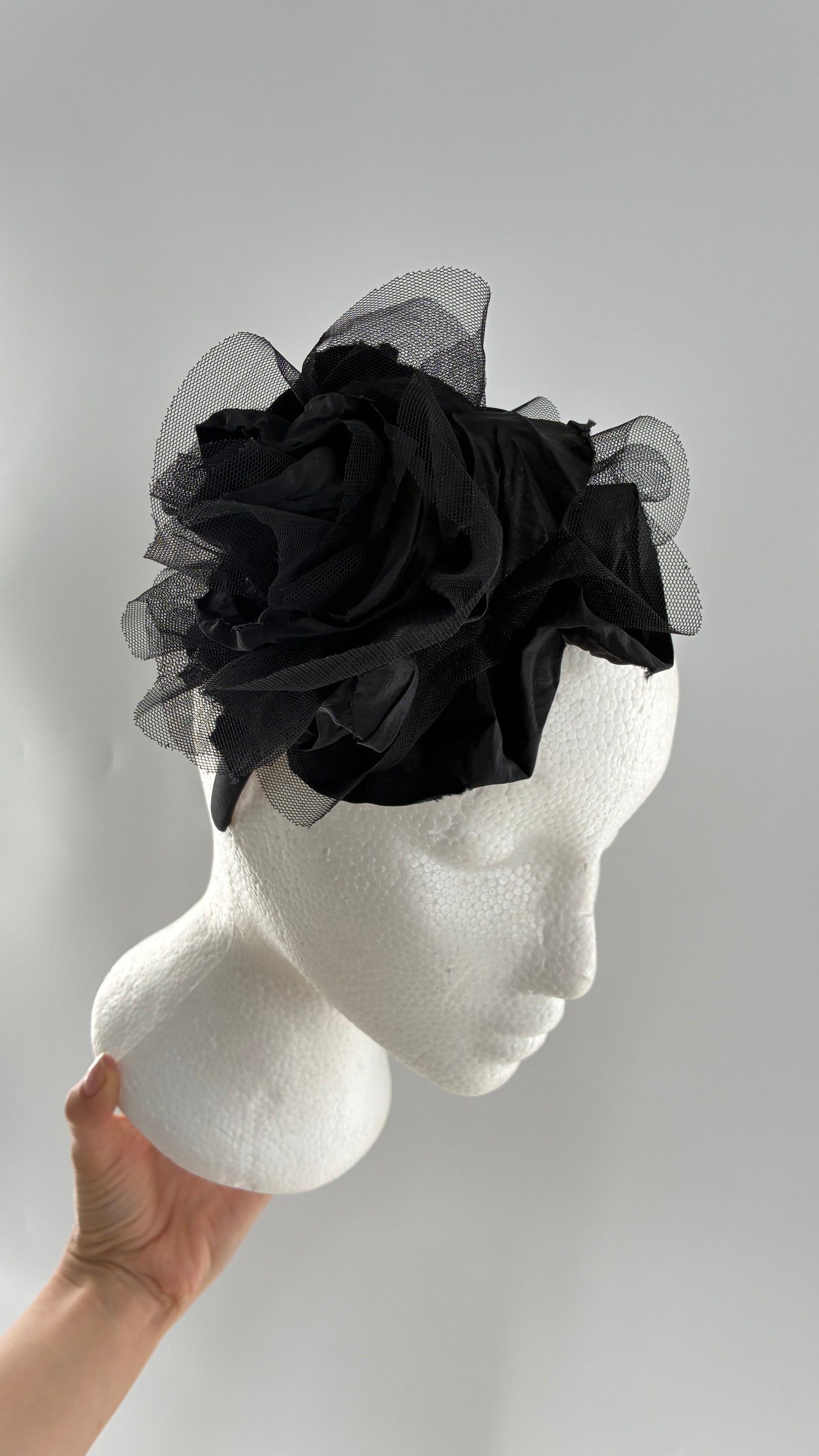 Vintage FARMER Handmade Black Thick Headband with Tulle Appliqué