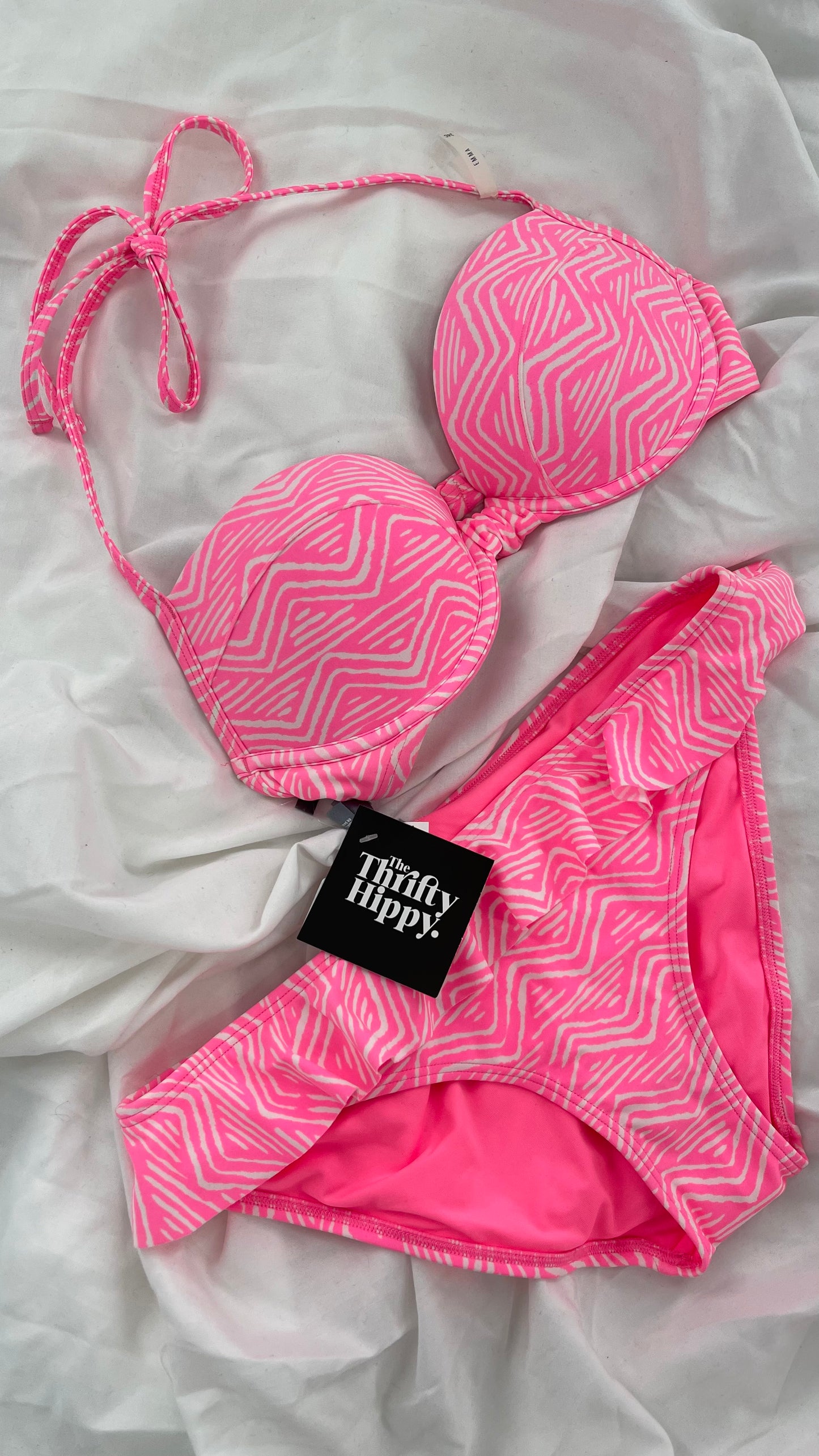 AERIE Pink Swim Set with Padded Underwire Top and Ruffled Bottoms (34C/M)
