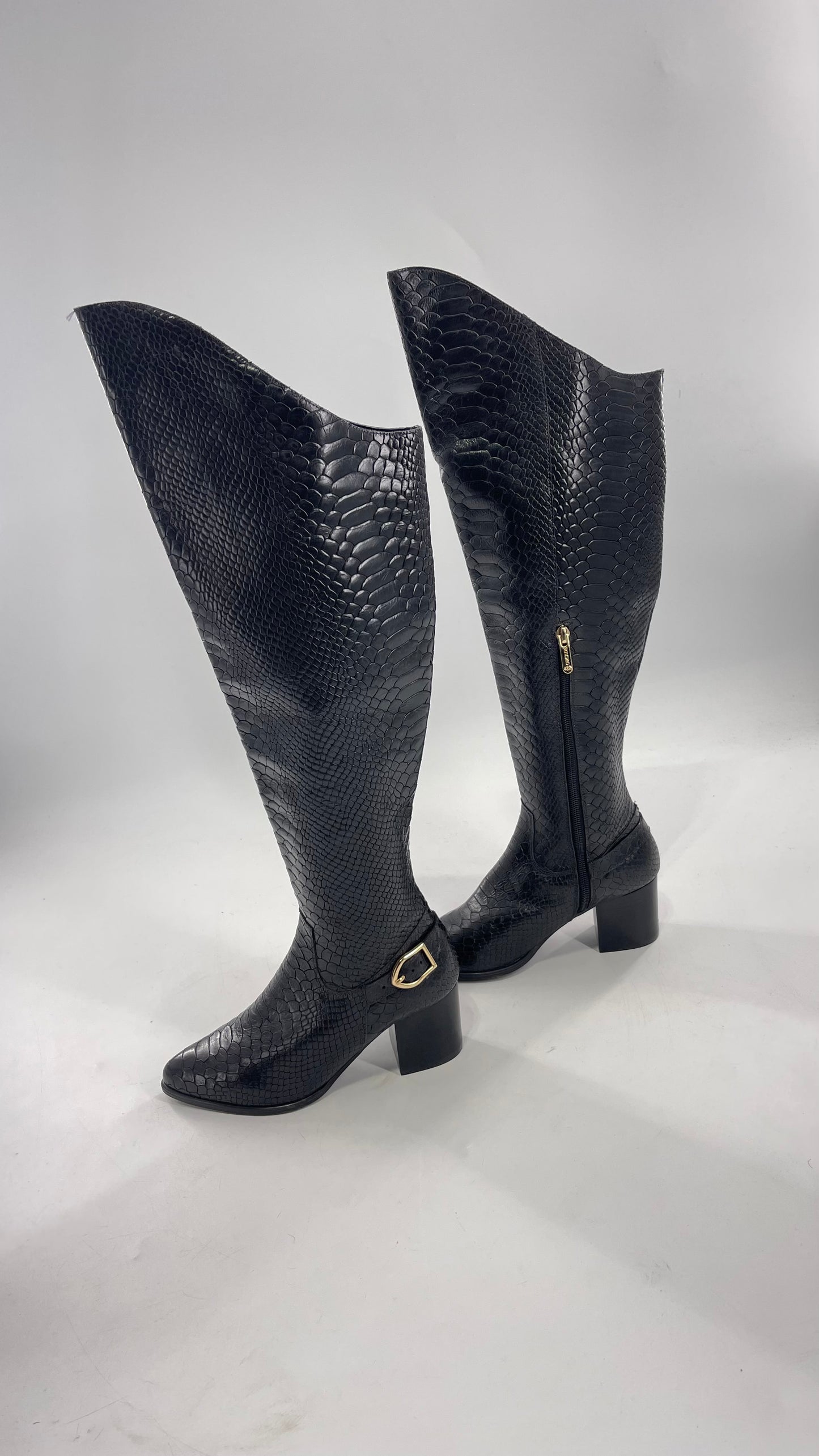 ORCADE Genuine Brazilian Leather Crocodile Embossed/Textured Knee High Boots (5)
