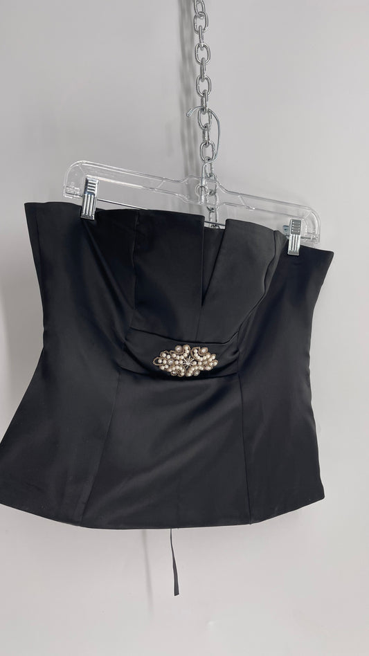 VENUS Vintage Black Tube Top with Embellishment and Corseted Back (6)