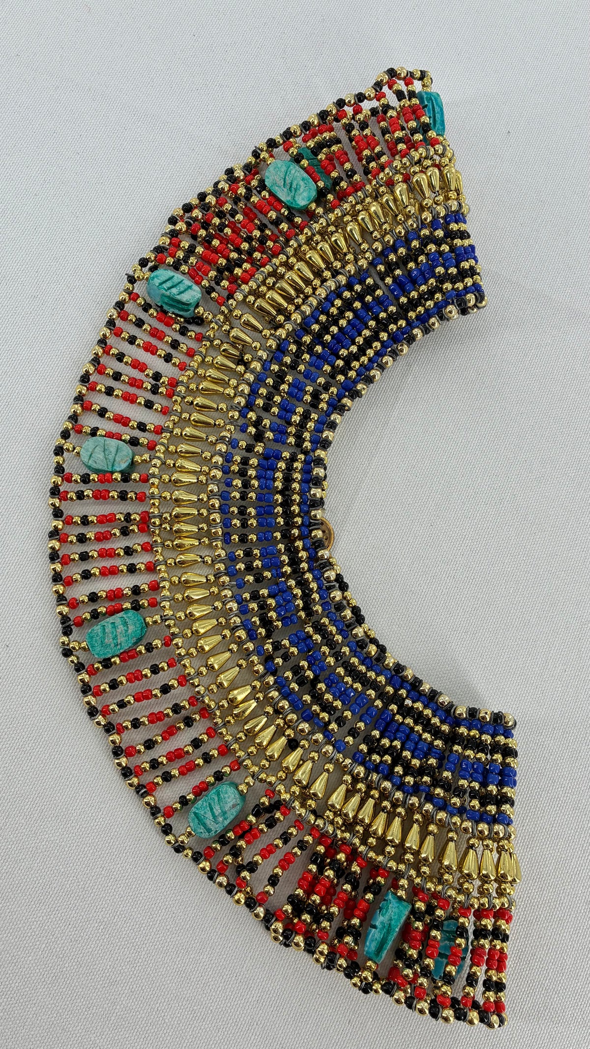 Vintage Egyptian Cleopatra Pharaoh Scarab Beaded Bib Necklace