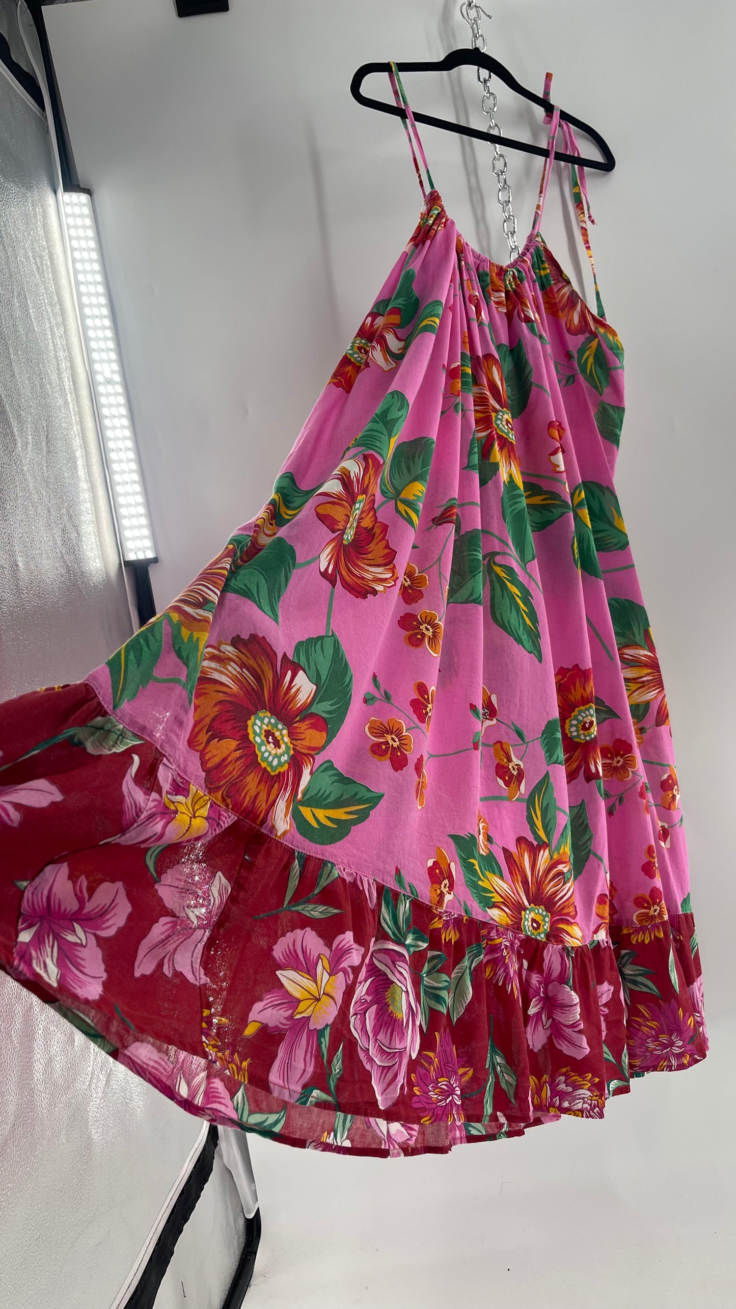 Handemade Brazilian Color Blocked Pink/Red Floral Maxi (One Size)