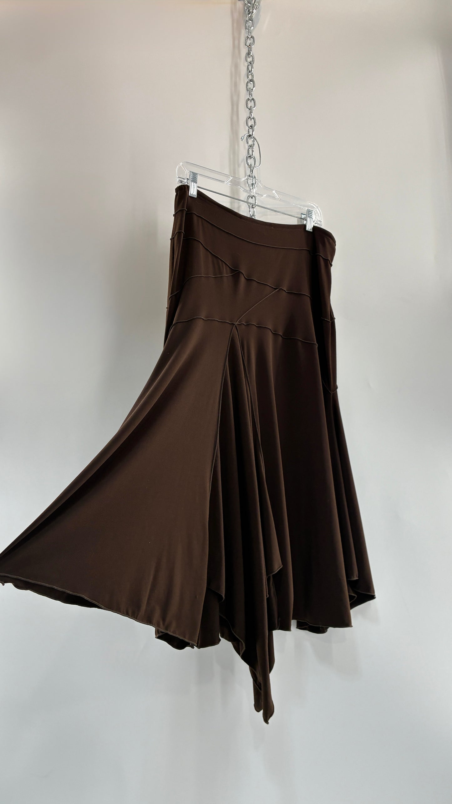 Vintage MAX STUDIO Brown Asymmetric Hem Maxi Hip Skirt (Medium)