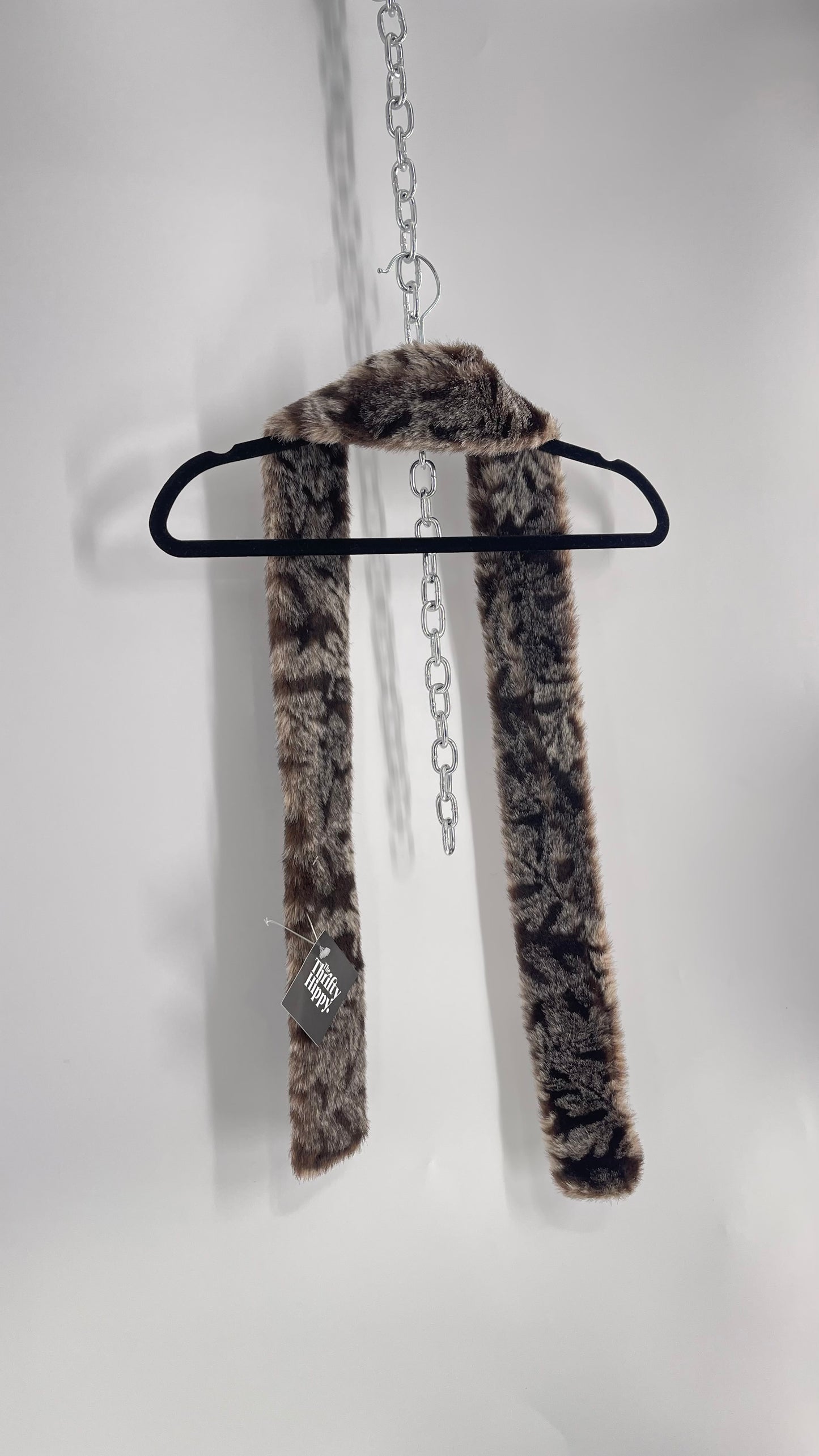 Vintage Fuzzy Furry Skinny Scarf Gray/Brown