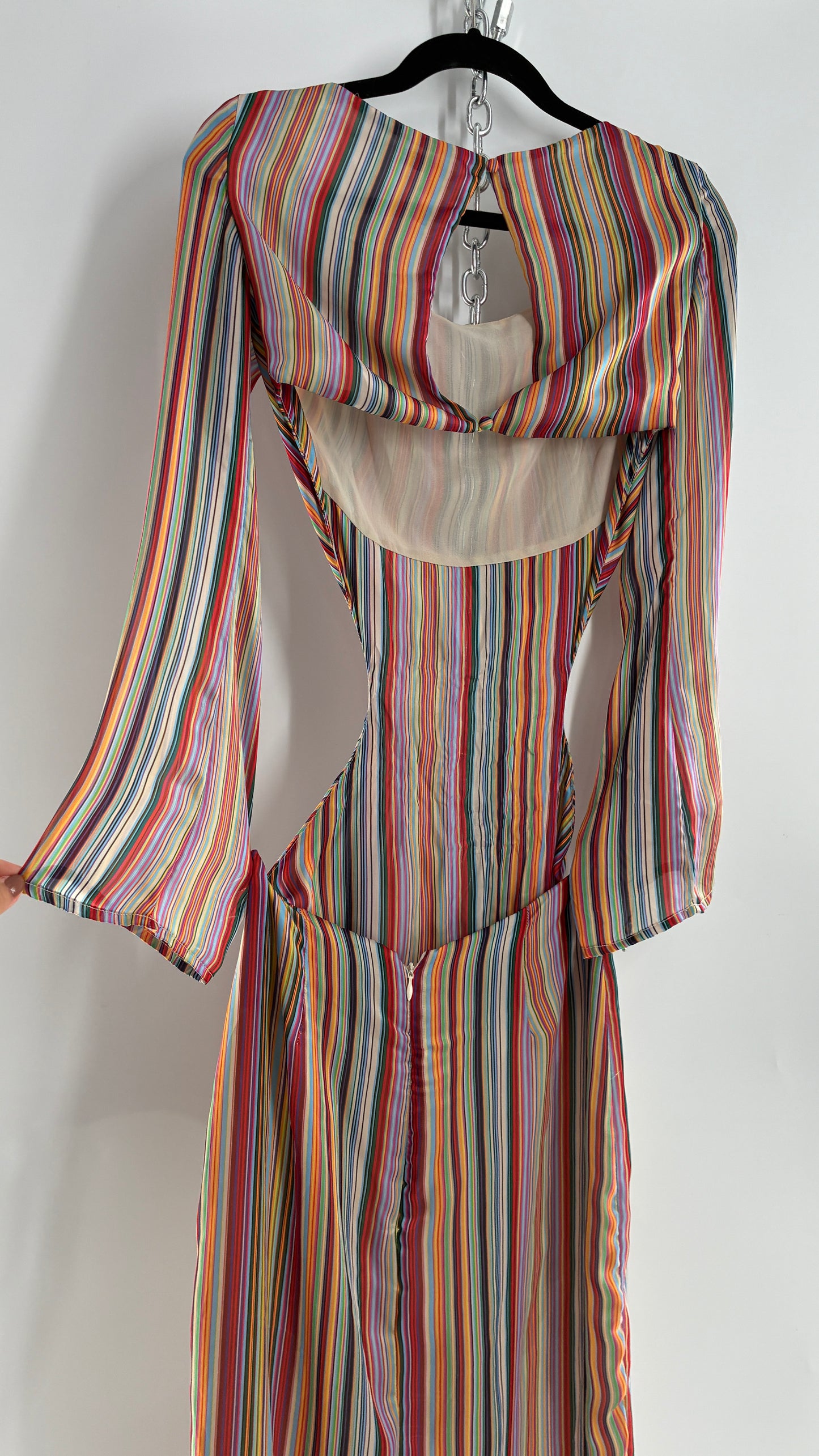 WINTERMUSE Daphne Multicolored Striped Silky Backless Cutout Dress (4)