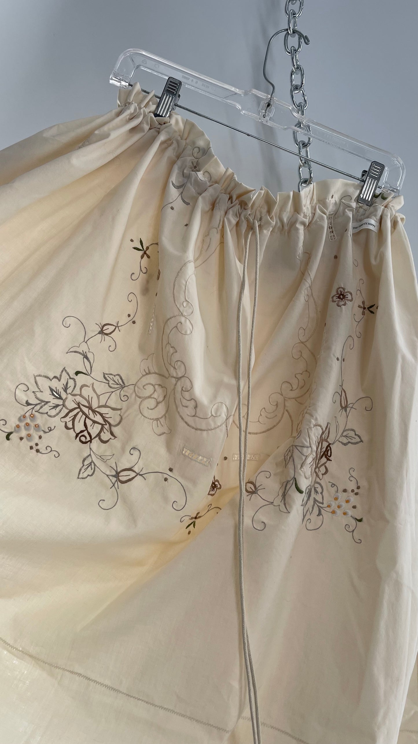 Custom Handmade Vintage Embroidered Off White Soirée Skirt (One Size)