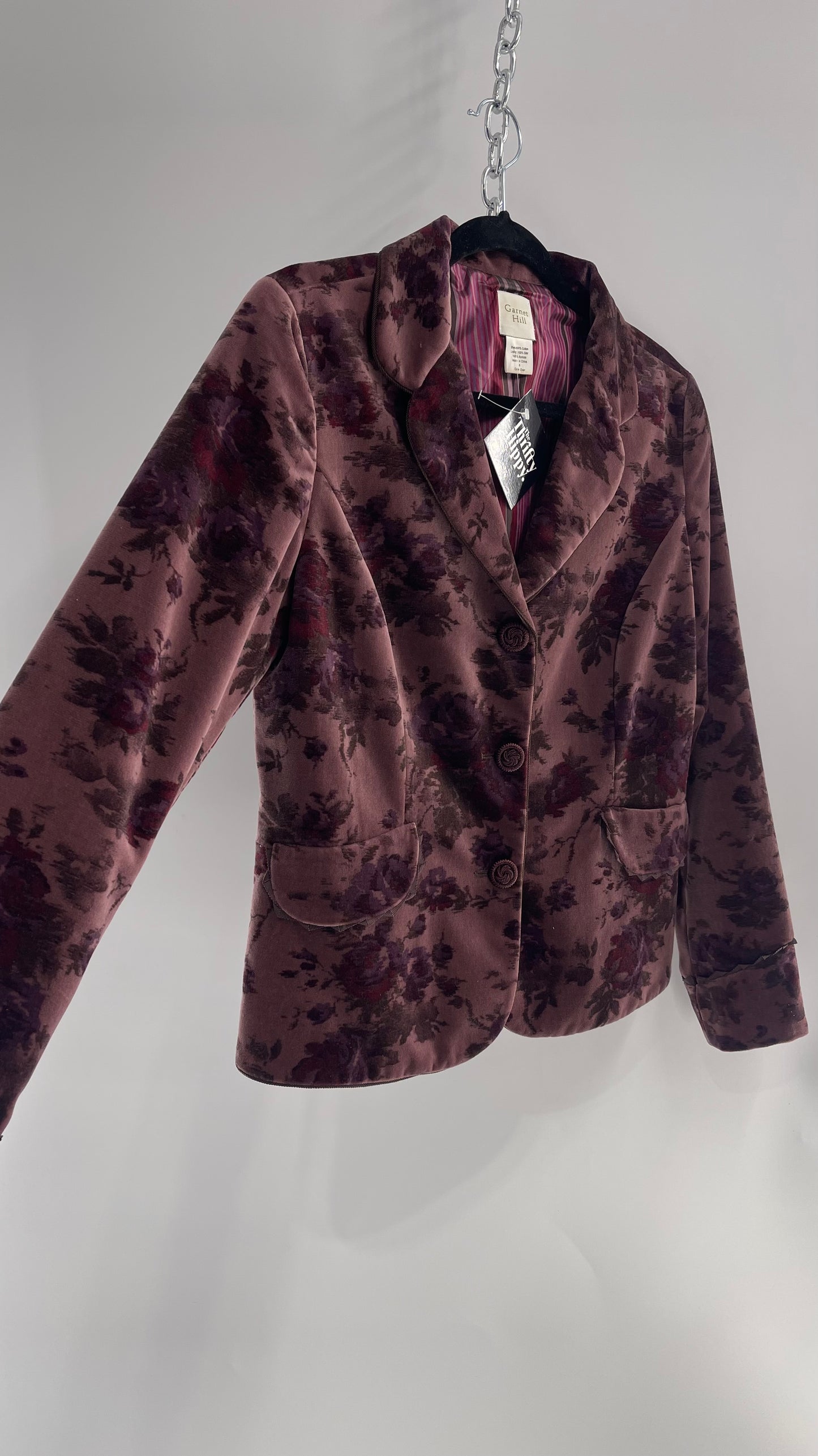 Vintage Floral Plum Purple Velour/Velvet Blazer (8)