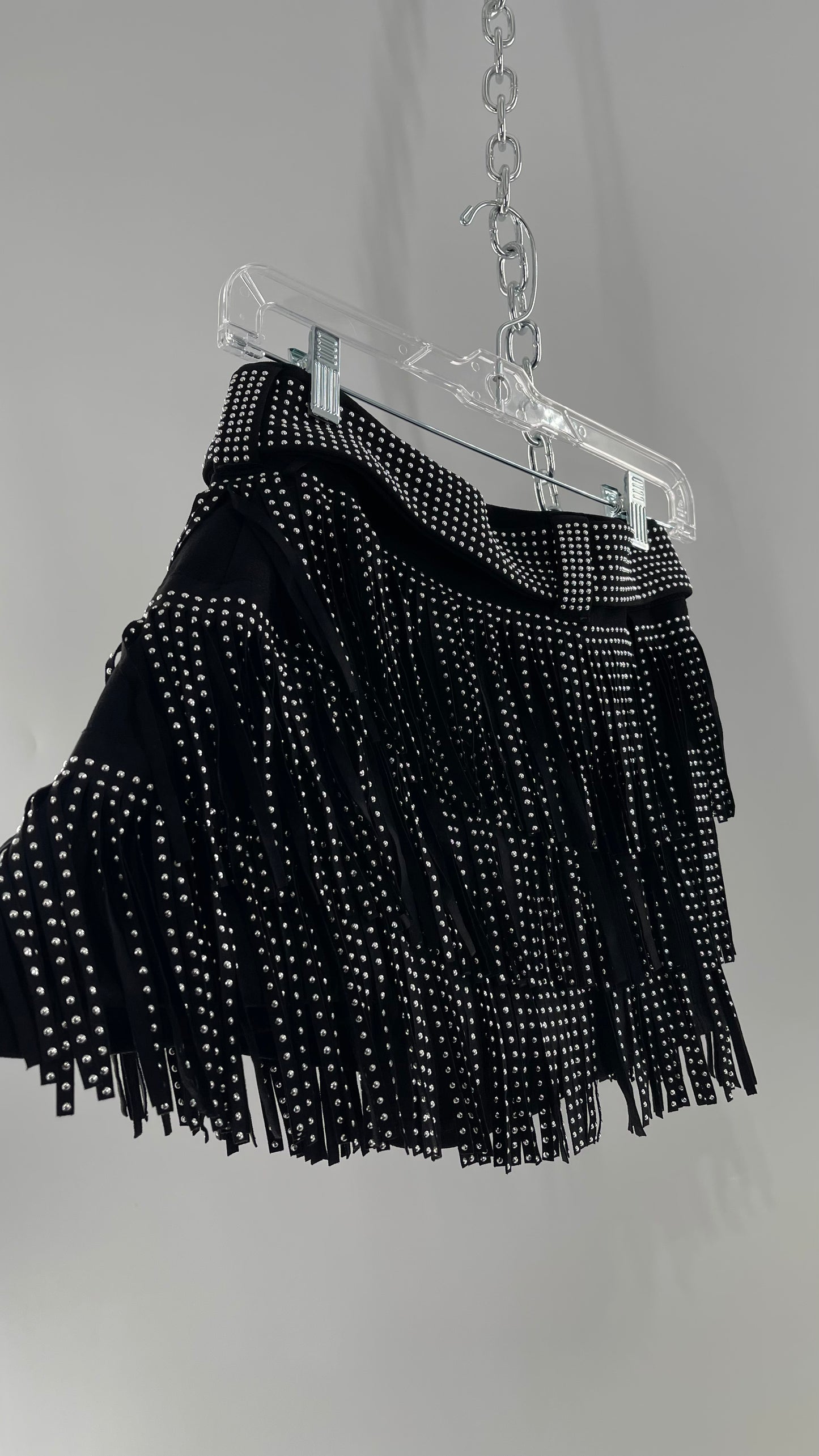 Altar’d State Black Belted Studded Fringe Mini Skirt with Tags Attached (Small)