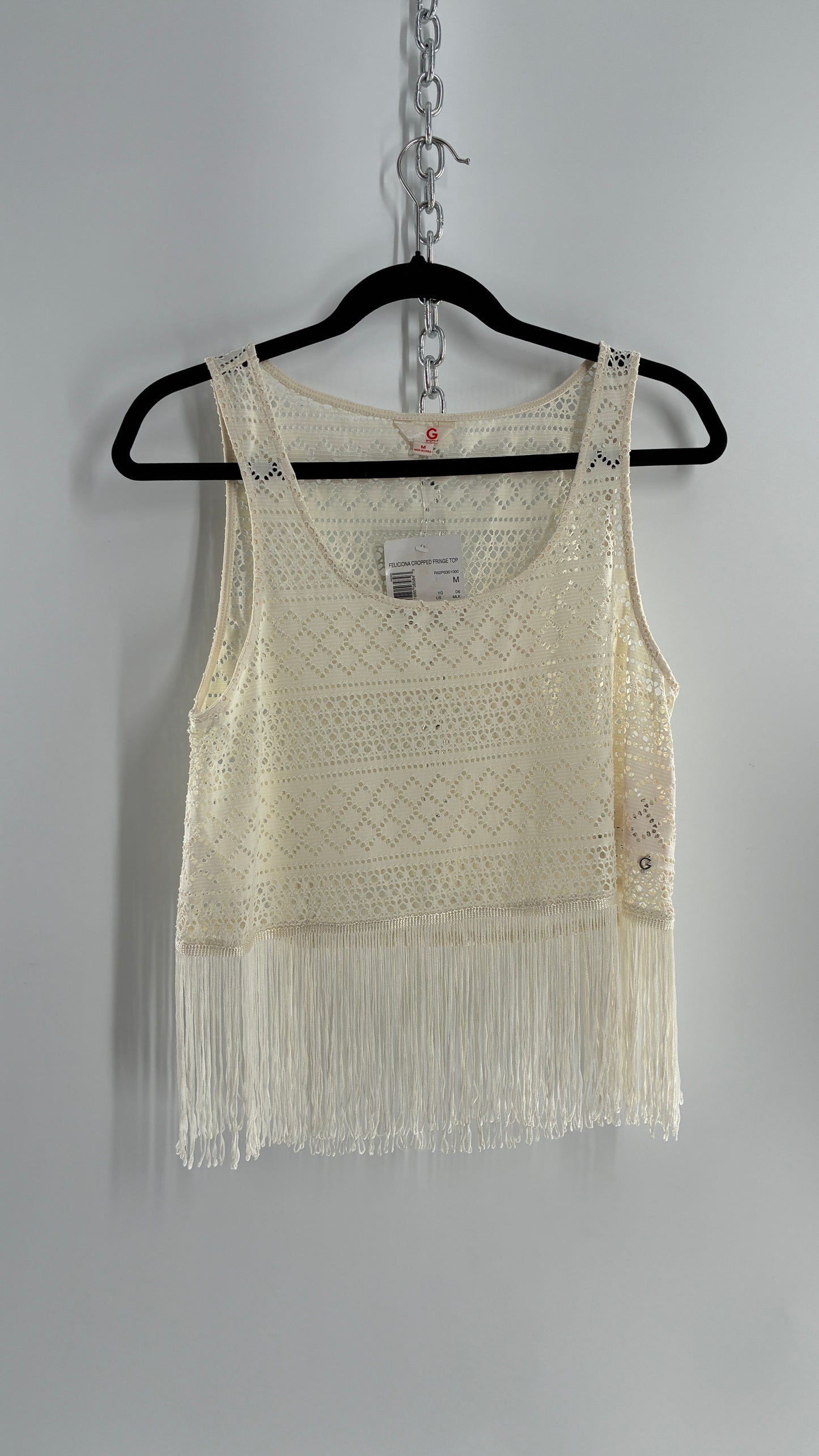 Vintage Guess Off White Fringed Country Classics Concert Top (Medium)