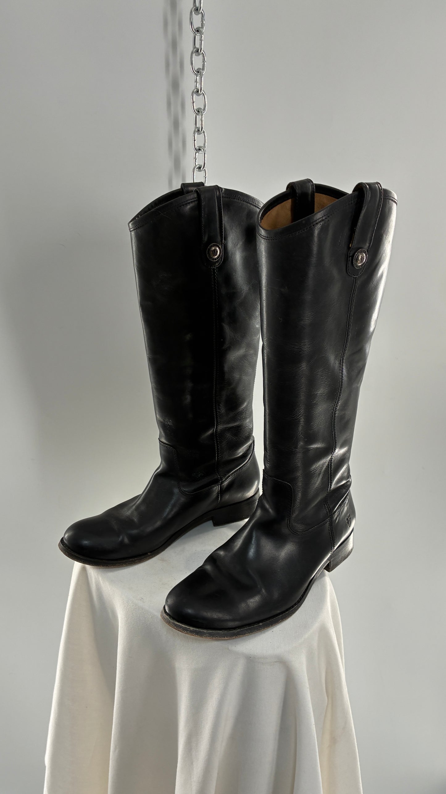 Vintage FRYE Melissa Tall Black Leather Button Boot Made in Mexico (7.5)