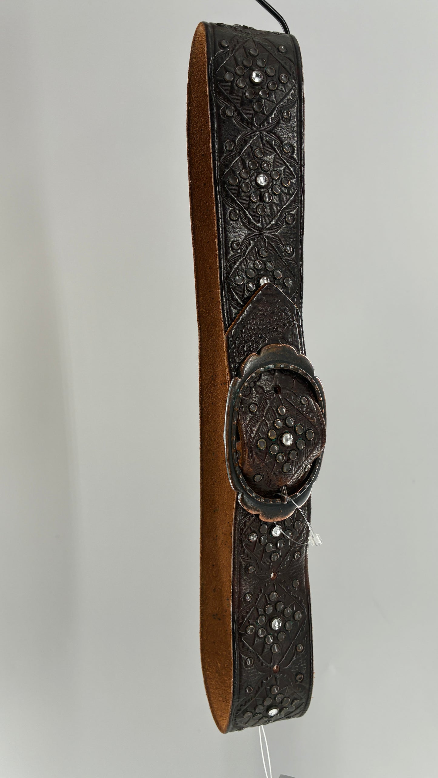 Vintage Abercrombie & Fitch Brown Leather Embossed Belt with Rhinestone Details (Small)