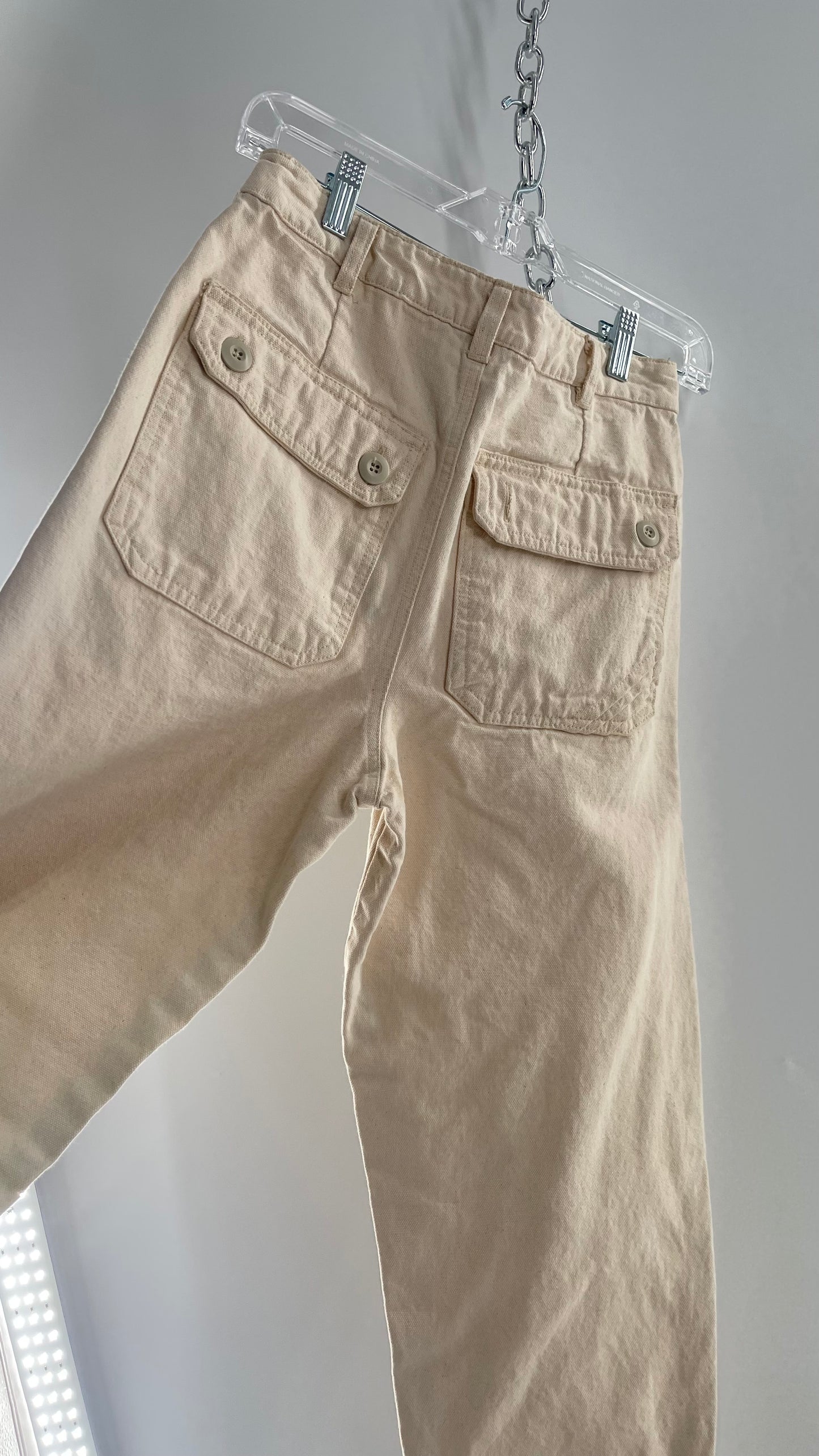 Free People Beige Canvas Carpenter Pant (Small)