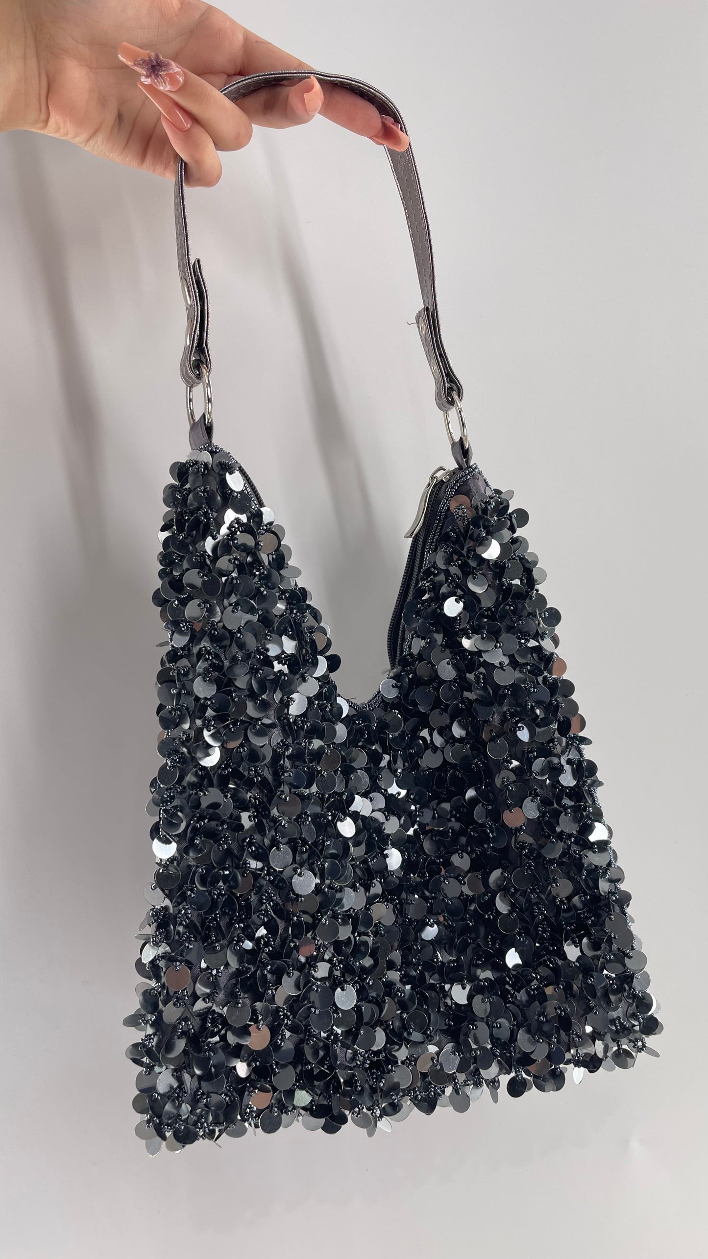 Vintage Gray Sequin, Beaded Tote