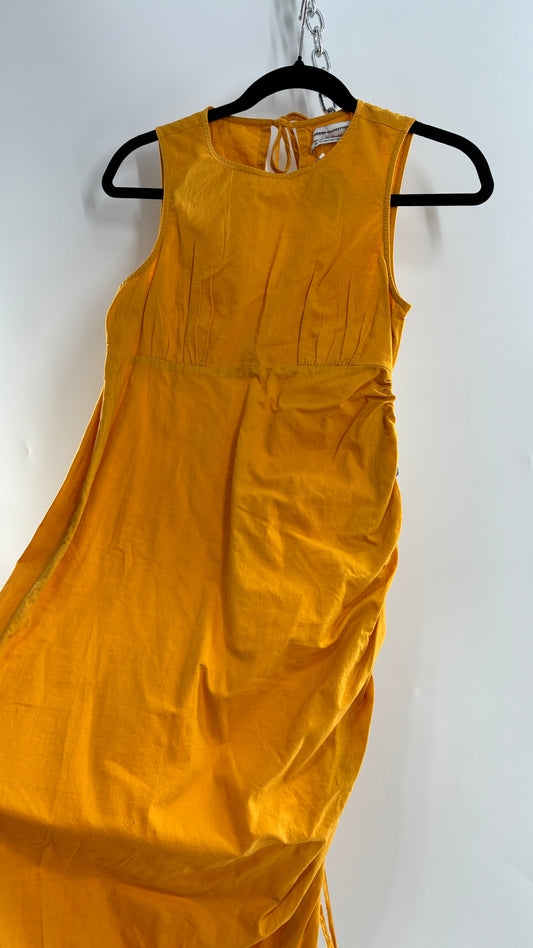 Urban Outfitters Mustard Yellow Cotton Ruche Side Slit Midi Dress (XS)