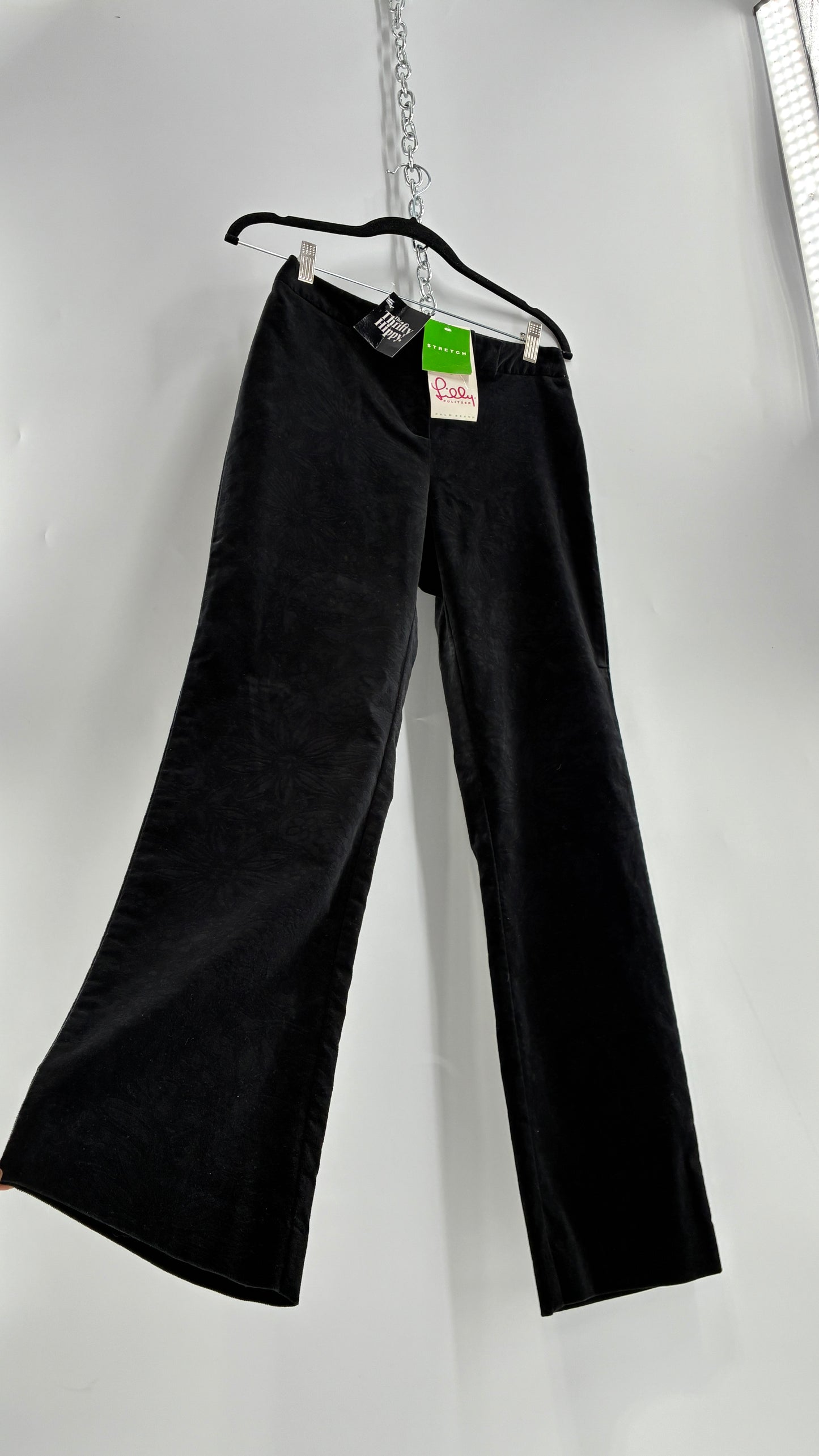 Deadstock Vintage 2000s Lilly Pulitzer Black Velvet Embossed Floral, Side Closure Pants (4)