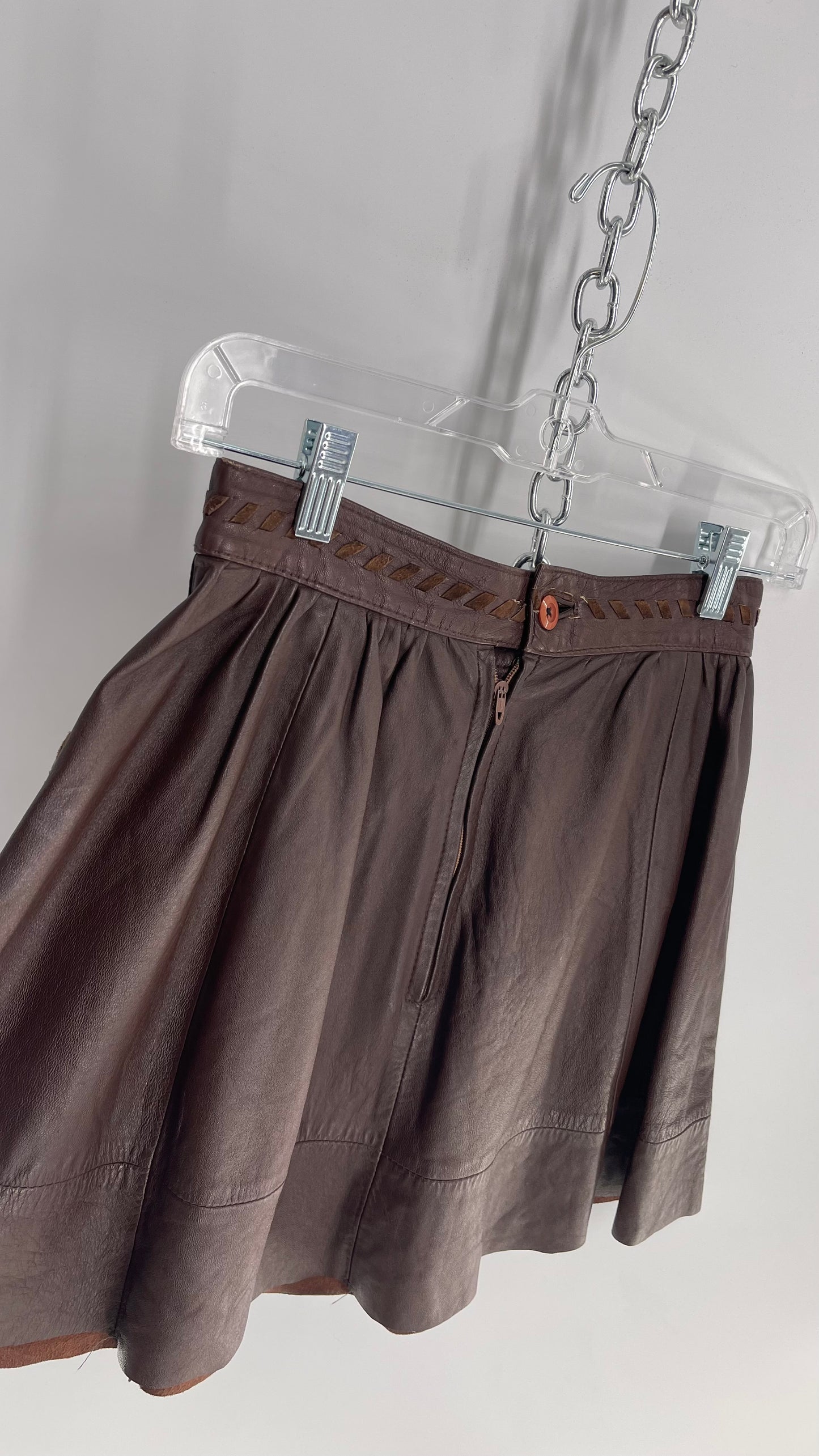 Urban Outfitters Renewal Brown Leather Pocket Front Suede Stitch Mini Skirt with Tags Attached (XS)