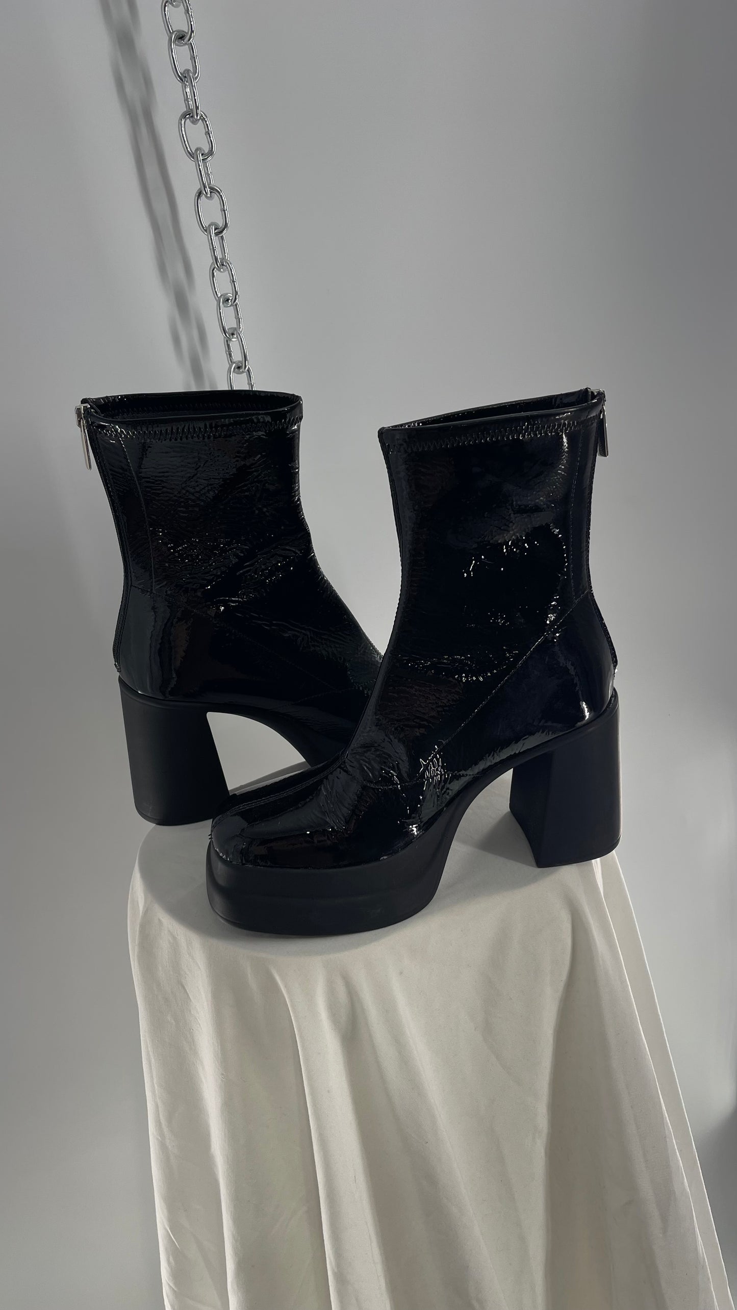 Free People Double Stack Platform Black Patent Leather Boot (38)