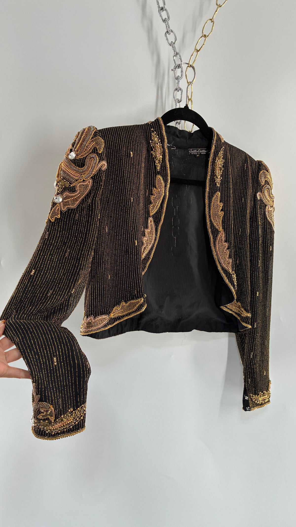 Vintage CREATIVE CREATIONS Black Blazer with Intricate Gold Beading (Medium)