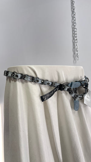 Free People Blue Suede Leather Braided Belt with Metal Chain Hardware (One Size)