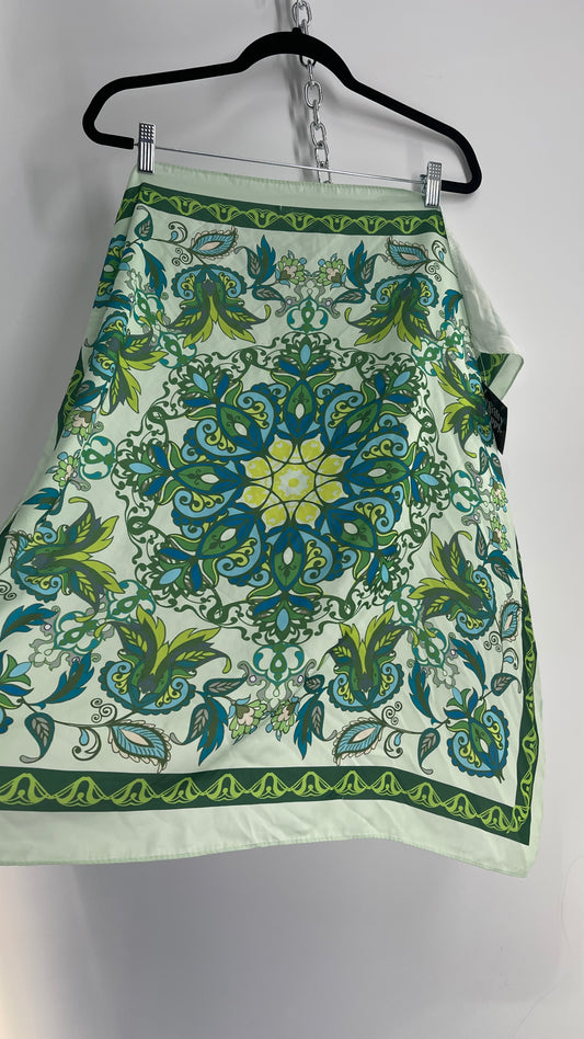 Vintage 70s Style Green Psychedelic Mandala Scarf
