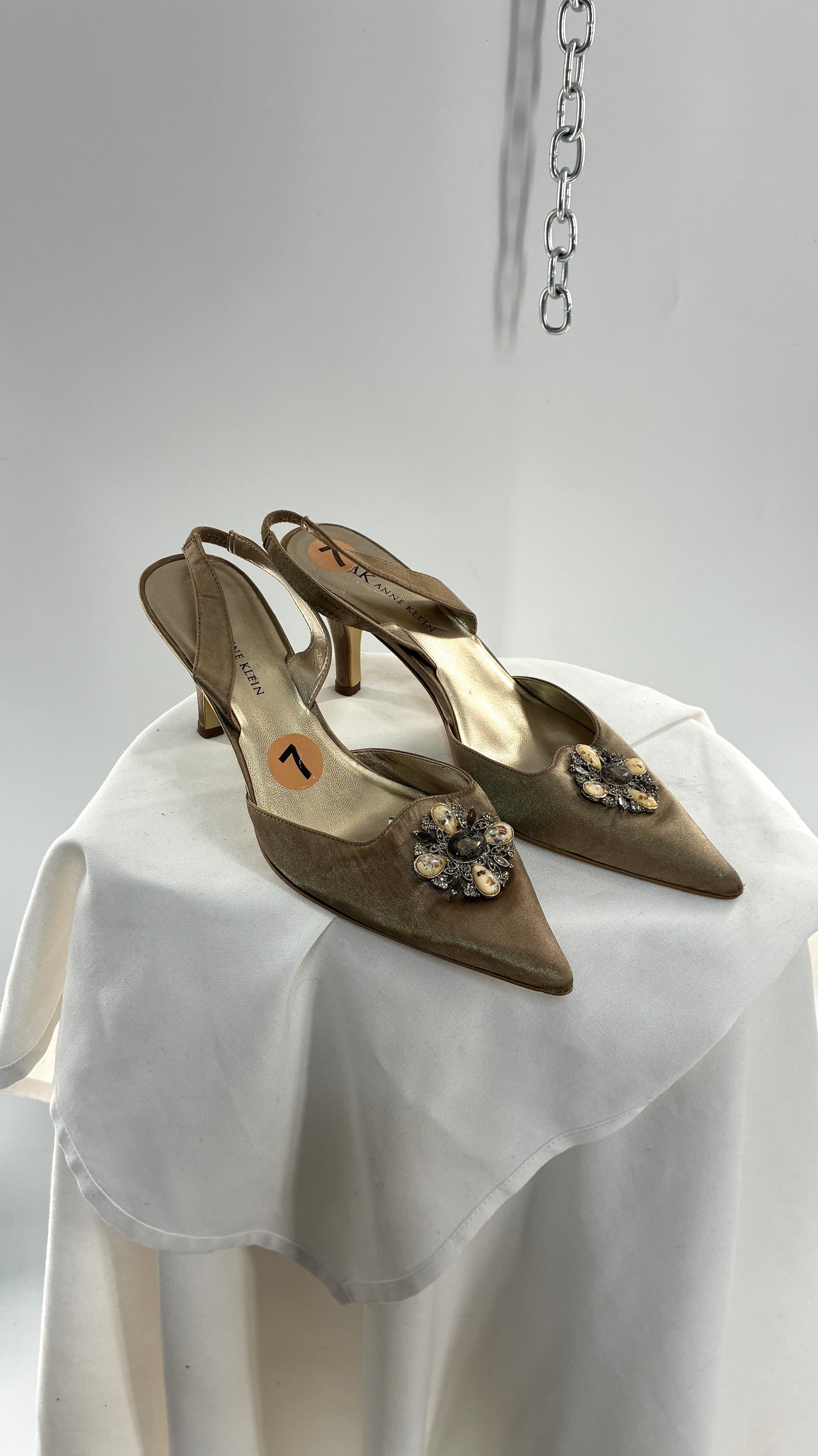 Vintage Anne Klein 1990s Kitten Heel with Stone and Metal Embellishments(7)