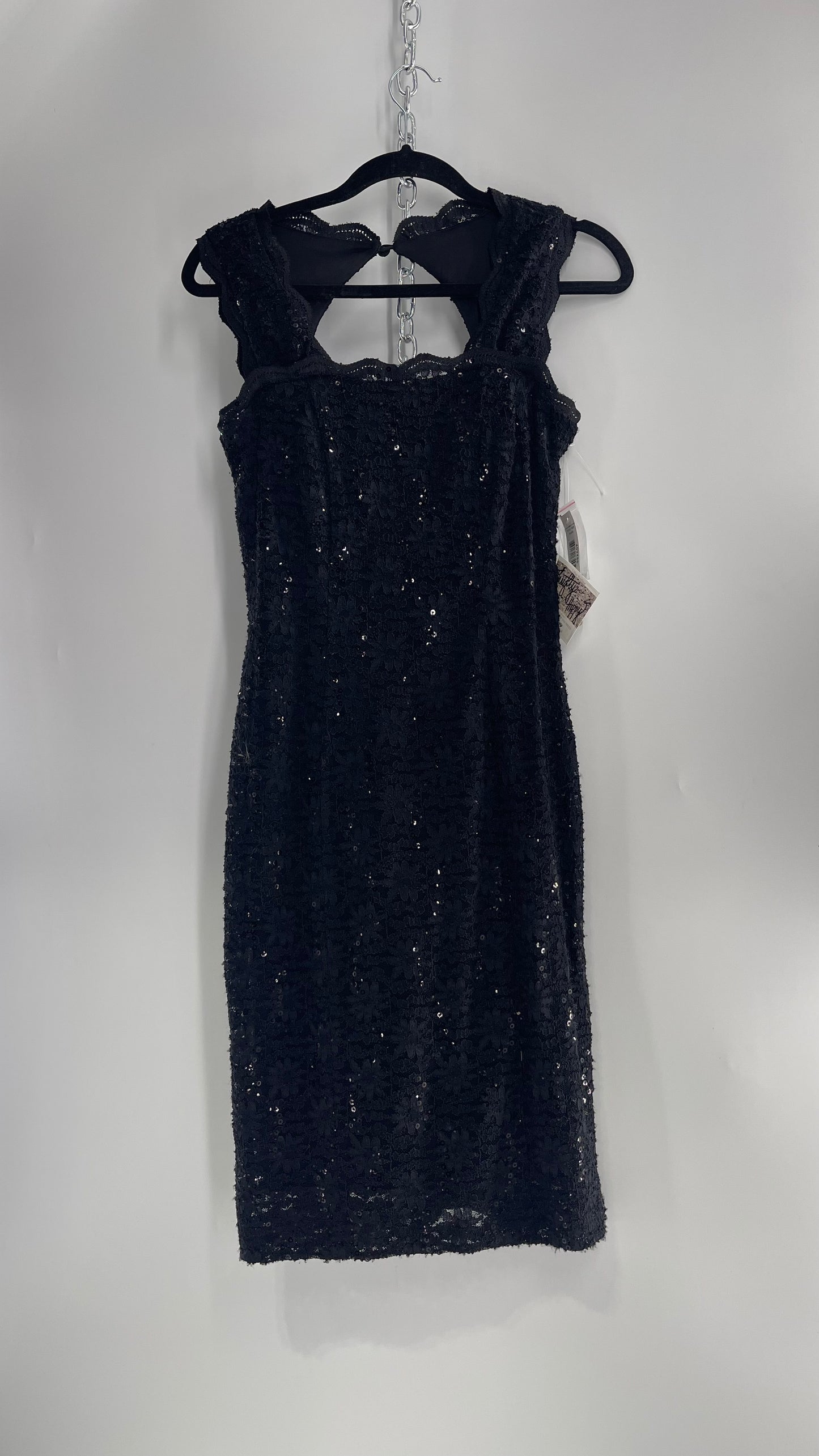 Vintage R & M Richards Black Sequin Midi Dress (4P)