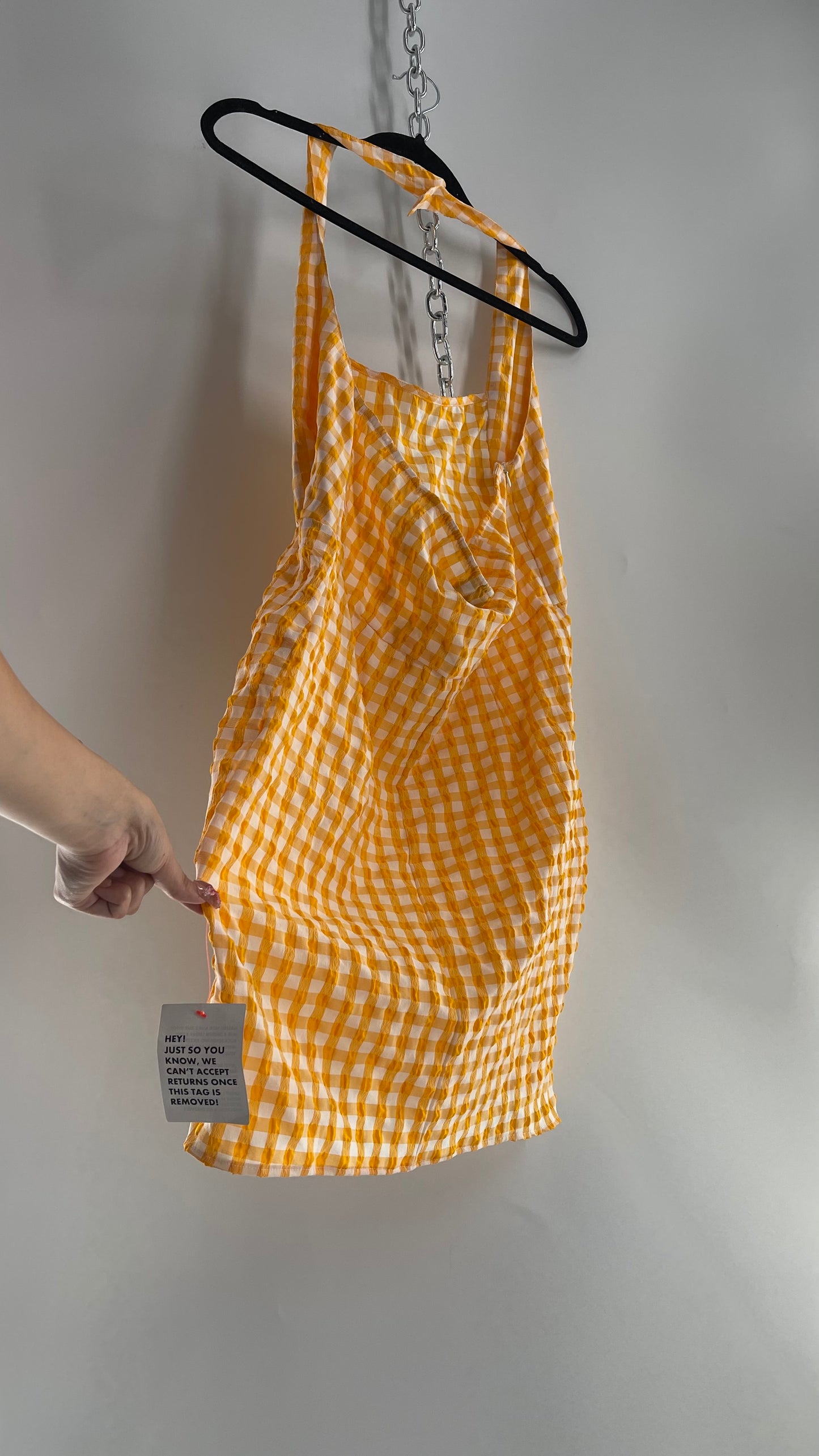 ASOS Design Yellow Halter Gingham Picnic Dress with Tags Attached (12)