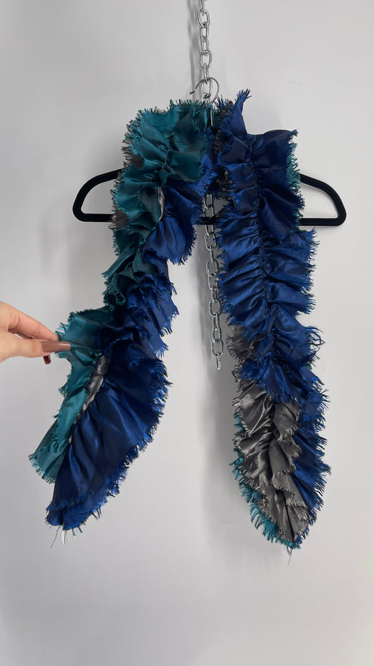 Vintage Silver, Royal Blue, Teal Frayed Spiral Scarf