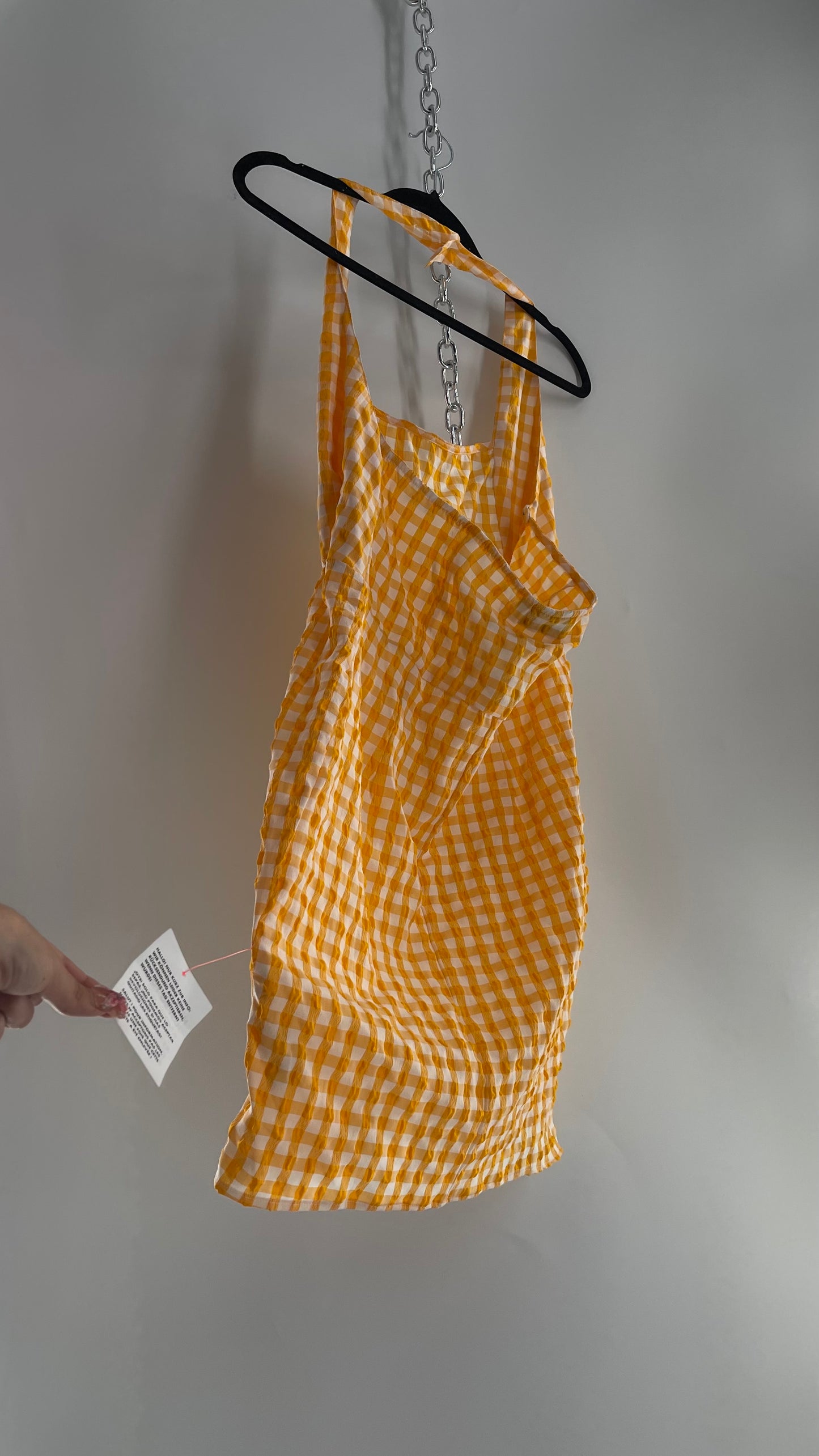 ASOS Design Yellow Halter Gingham Picnic Dress with Tags Attached (12)