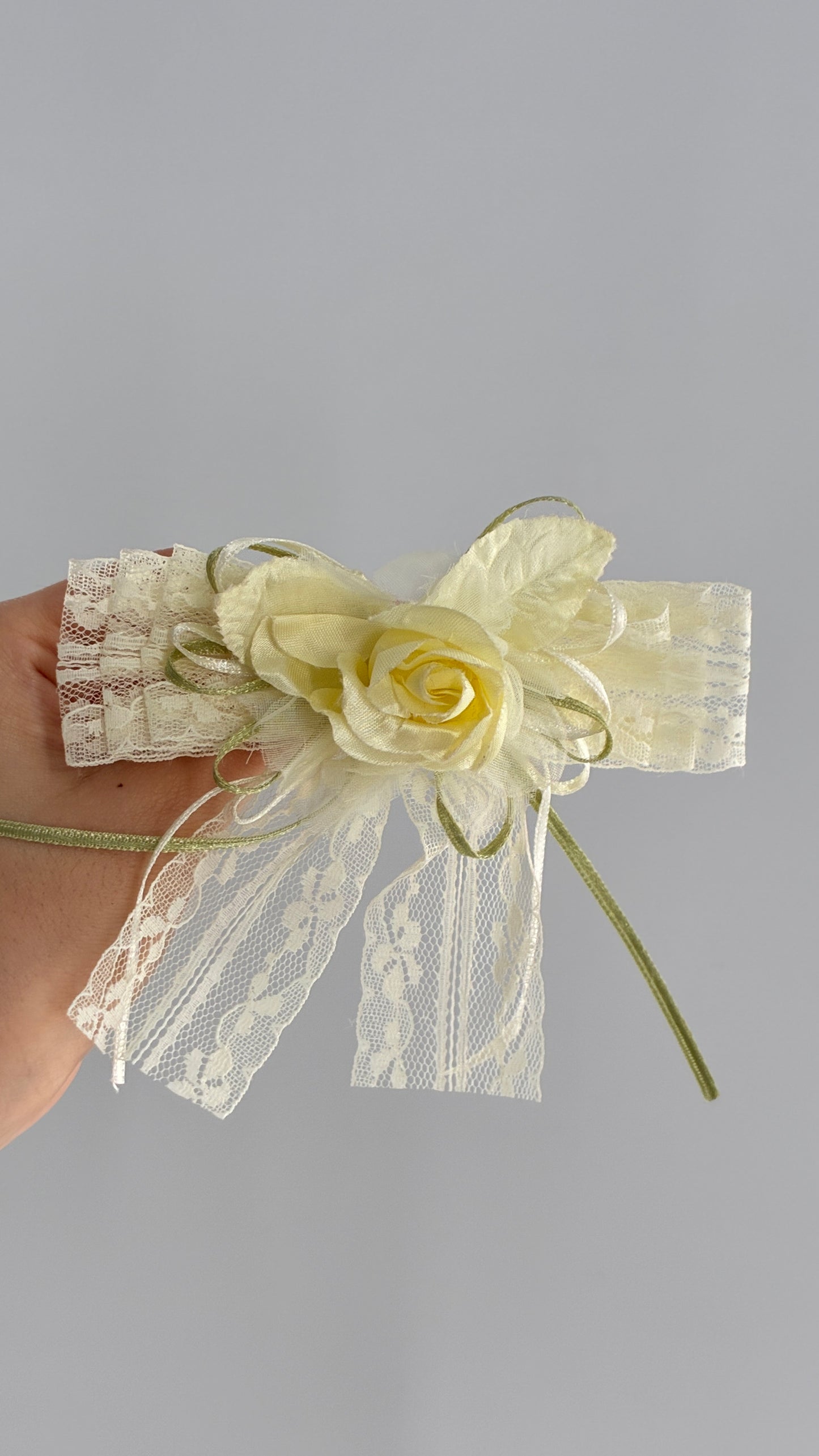 Vintage Lace Fabric Florals Baby Yellow Bow Pin Brooch