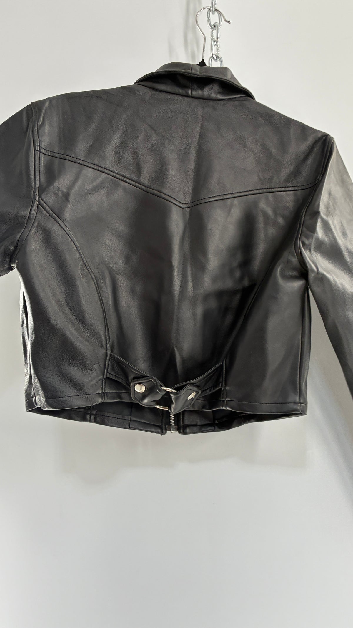 Vintage 1990s HIGHWAY Black Vegan Leather Cropped Jacket (Medium)