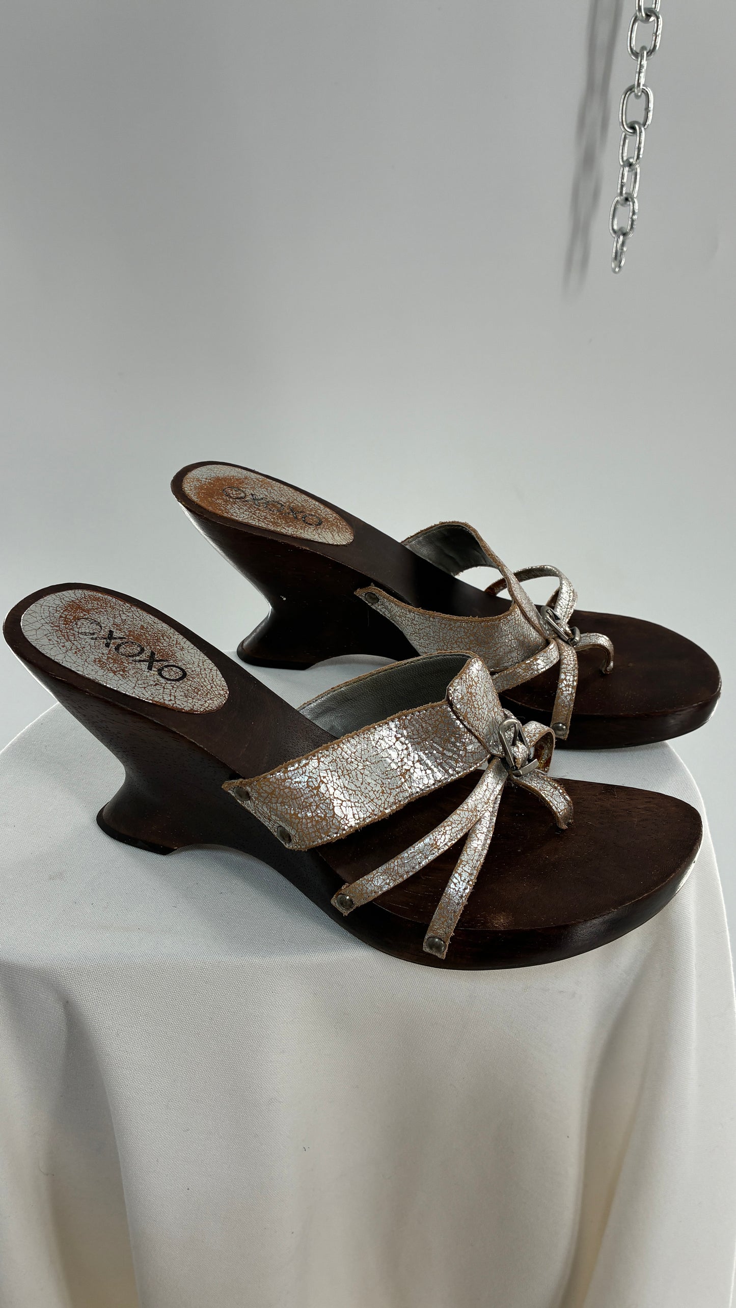 Vintage XOXO Wooden Wedge Heel with Silver Caging (9)