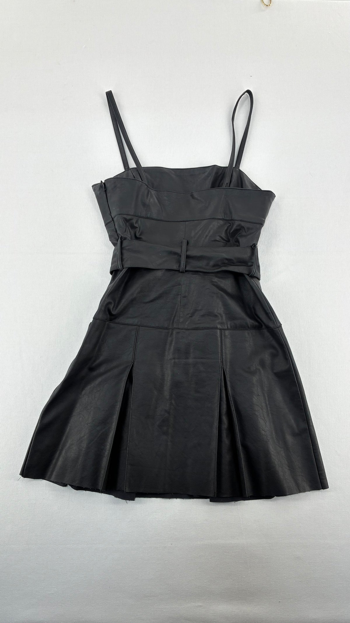 Free People Black, Belted Vegan Leather Pleated Mini Dress (2)