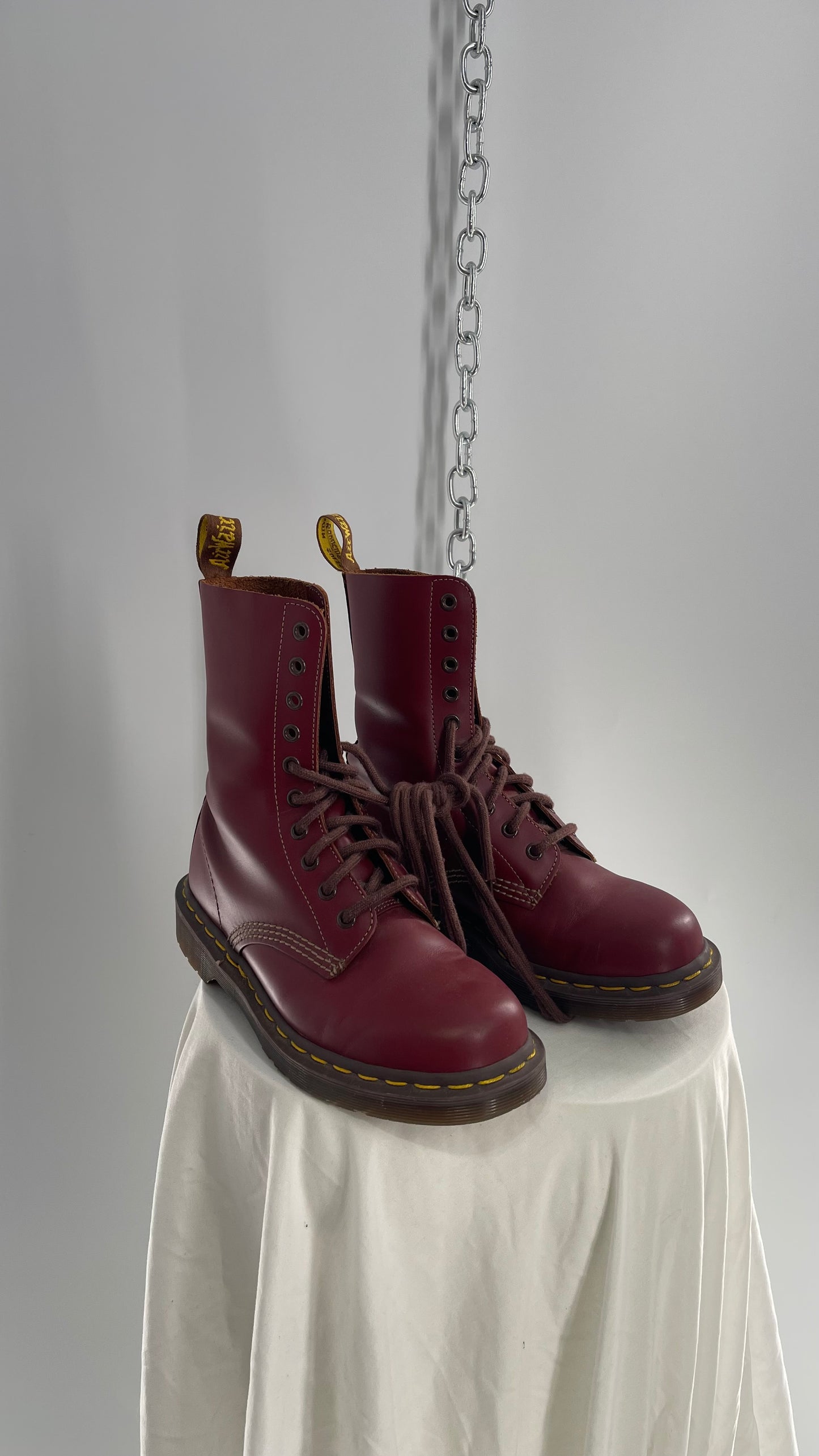 Vintage Dr. Martens 1490 10 Eyelet Burgundy/Maroon Red English Boots (Men’s 5)