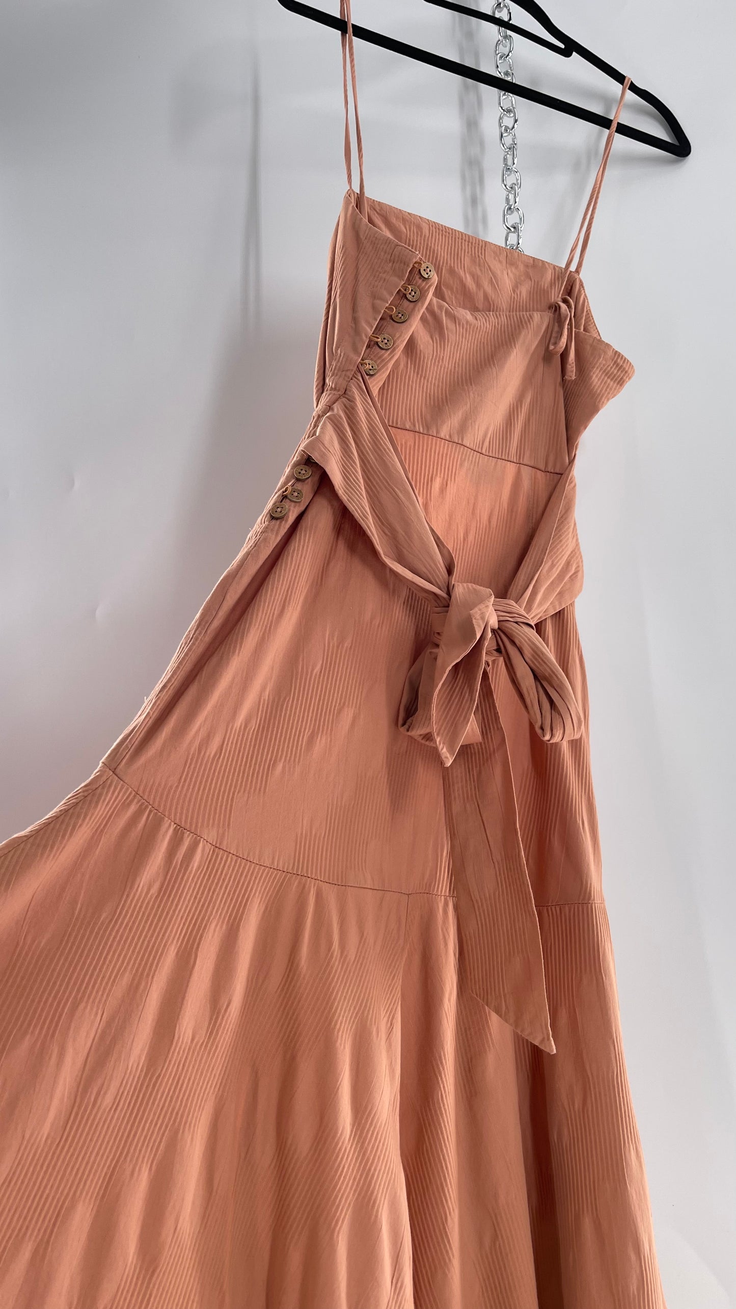 Free People Terracotta/ Smoky Pink Maxi Dress with Exposed Midriff, Waist Bow, and Side Slit with Tags Attached  (M)