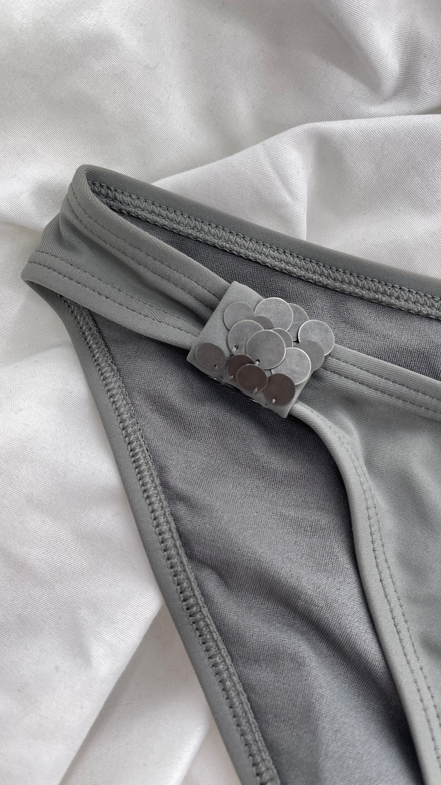 AERIE Gray Swim Bottoms with Metal Sequin Details (Small)