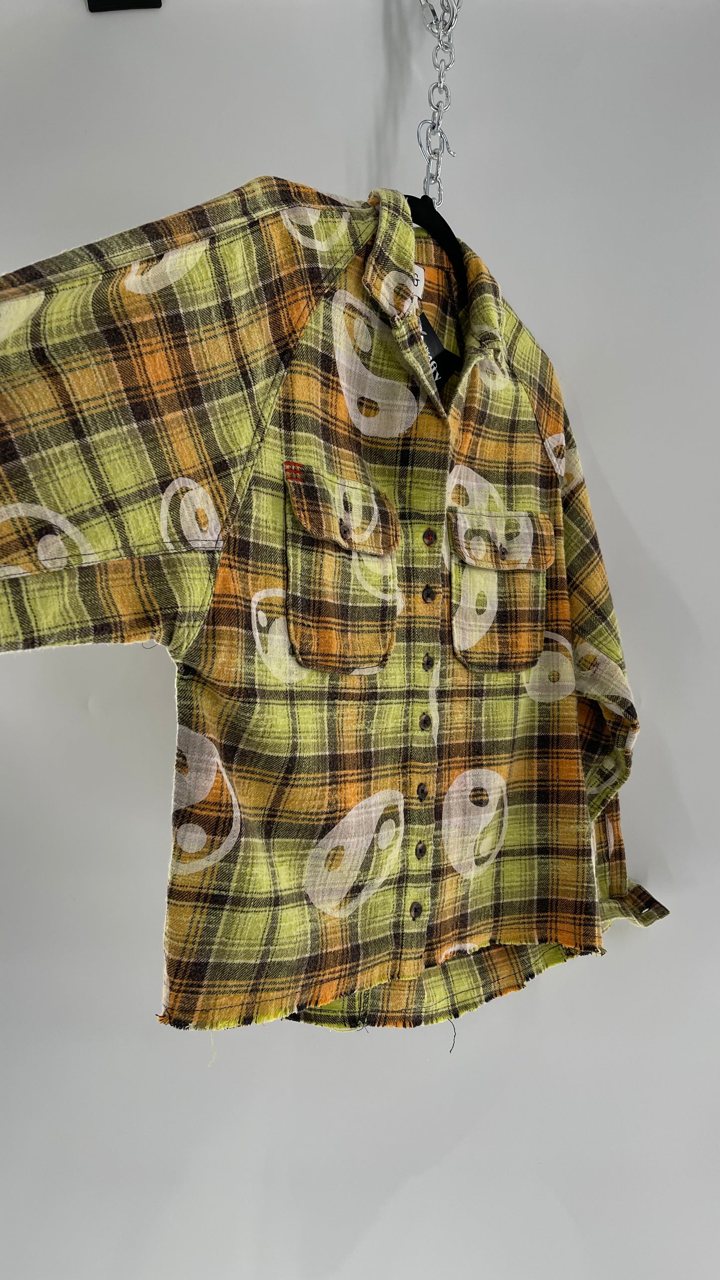 BDG Urban Outfitters Thick Lime Green/Orange Yin and Yang Flannel (XS)