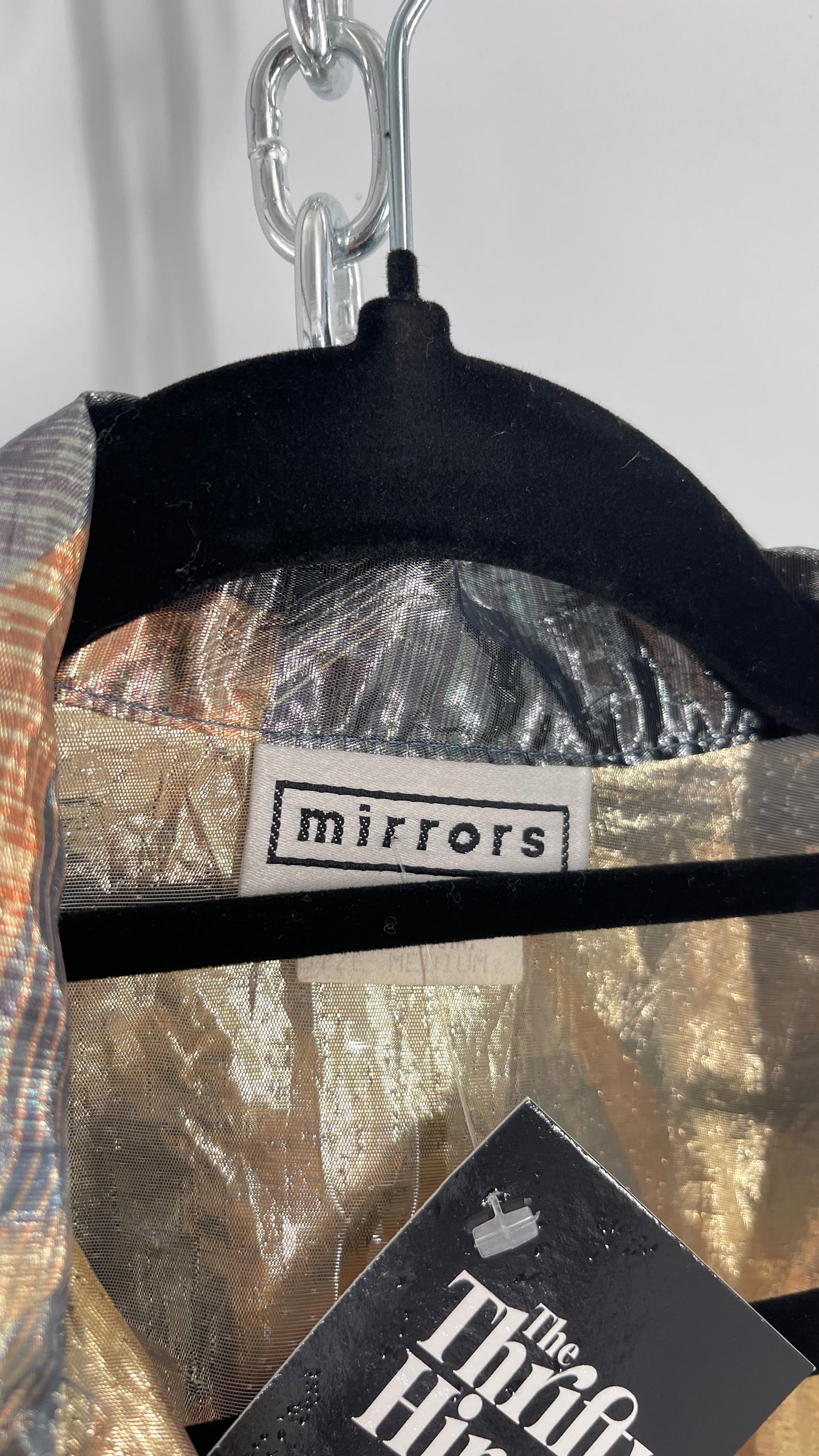Vintage 1980s Mirrors Mixed Metal Metallic Button Up Blouse (Medium)
