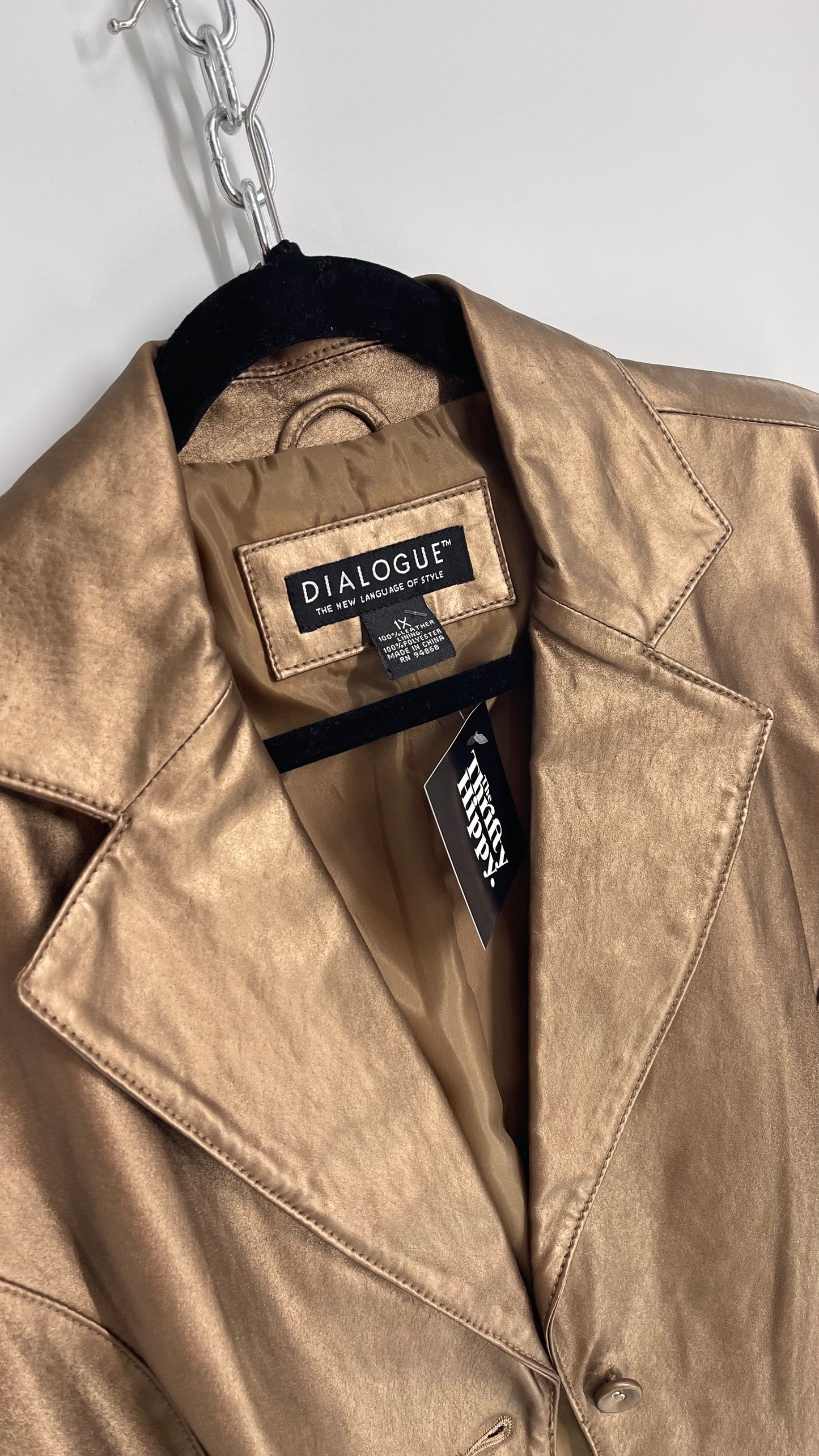 DIALOGUE Pearlescent Metallic Bronze Leather Blazer (XL)