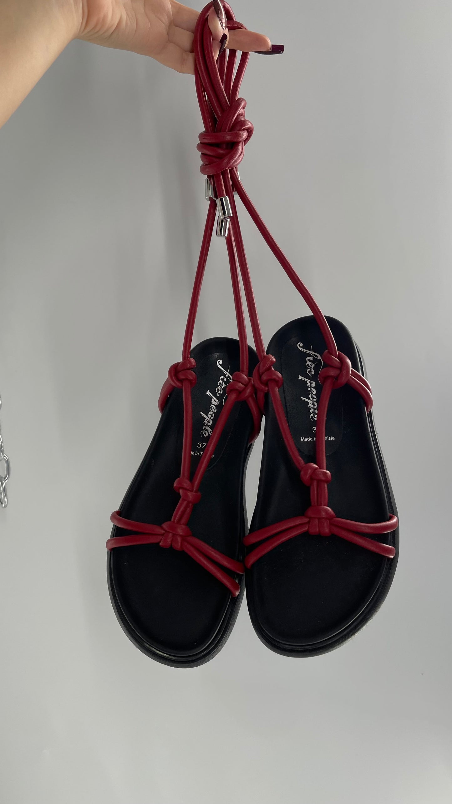 Free People Red Leather Tie Up Sandal (37/6)