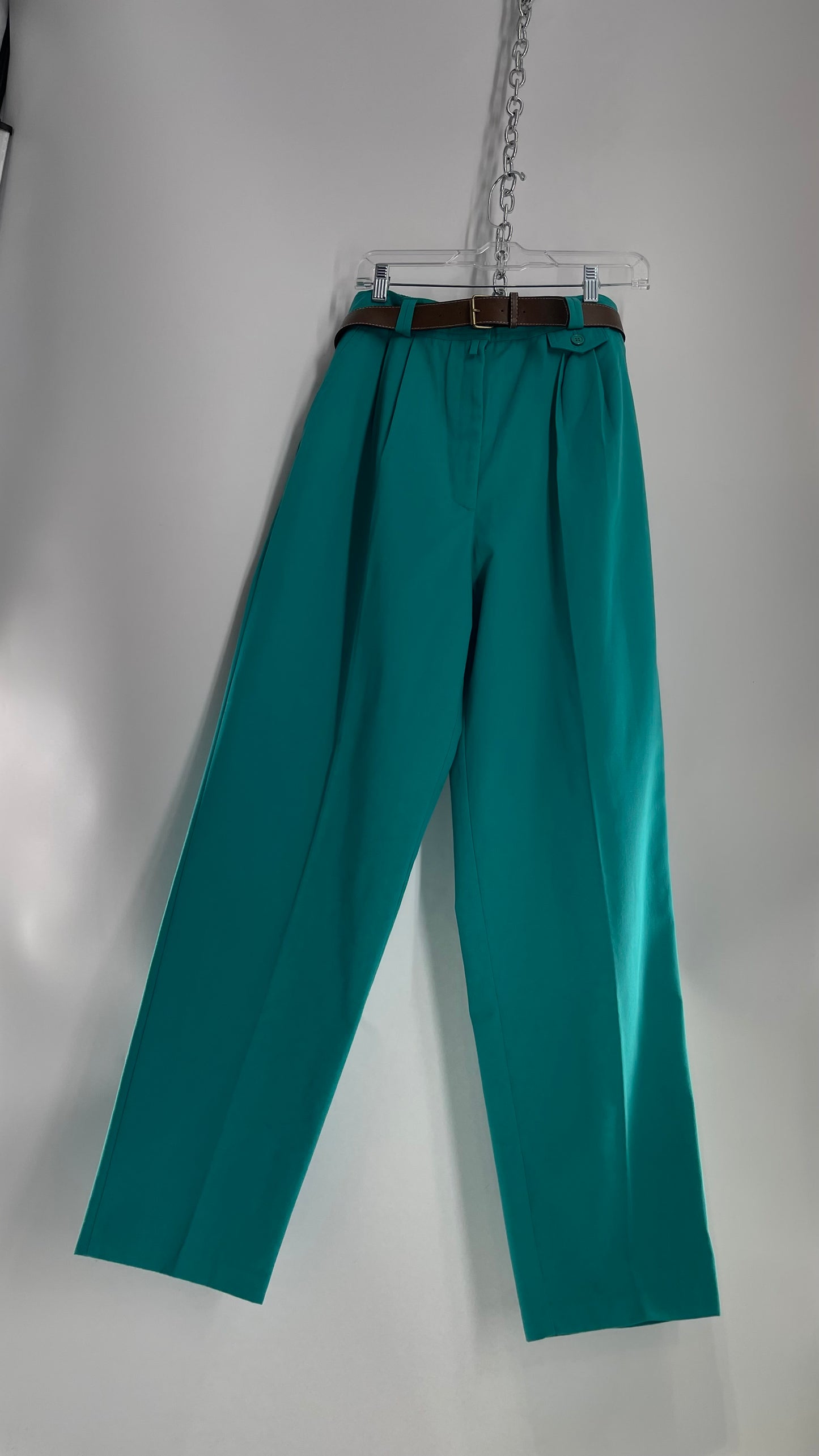 Vintage 80s Teal Deadstock Trouser with Coin Pouch Pocket with Built in Belt (14)