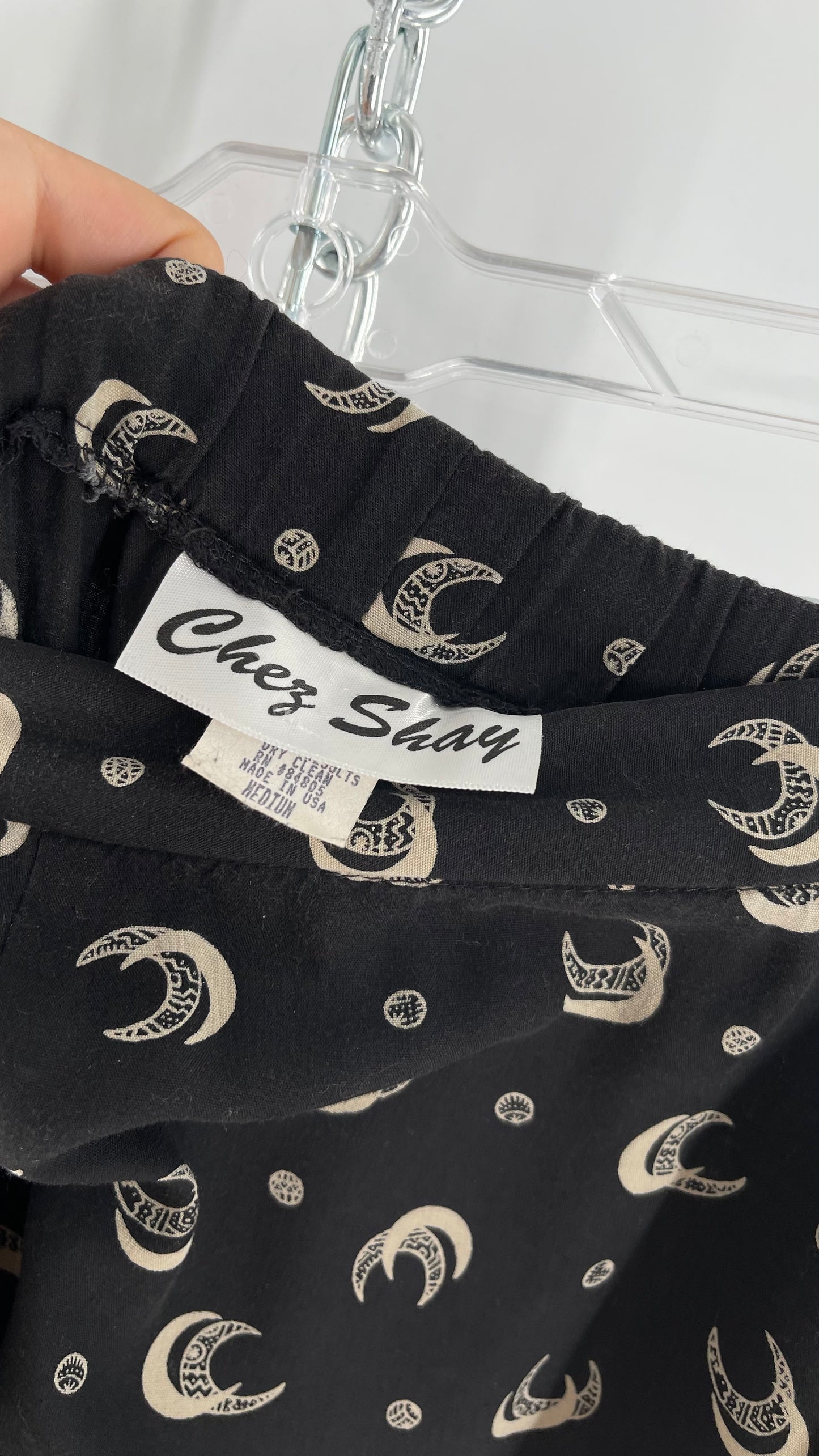 Vintage Gothic Chez Shay Black Skirt with Crescent Moons (Medium)