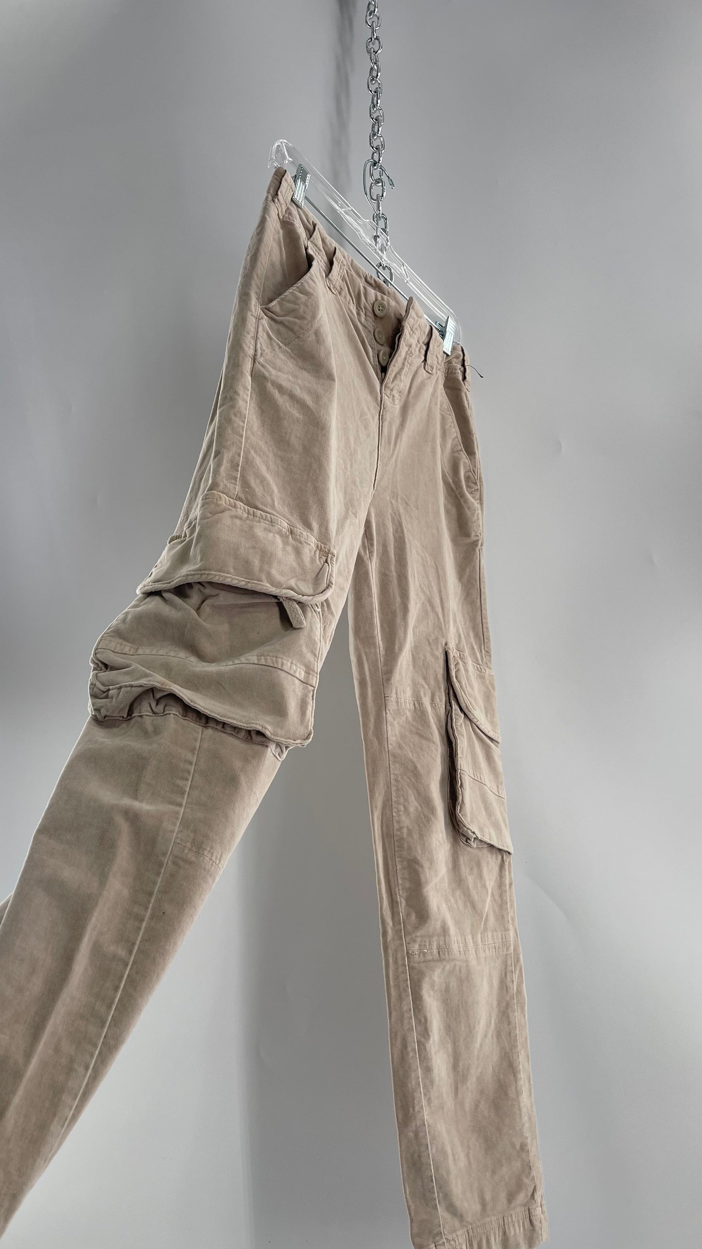 Free People Ultra Soft Velvet/Corduroy Gray/Beige Baggy Cargos with Side Pockets (2)